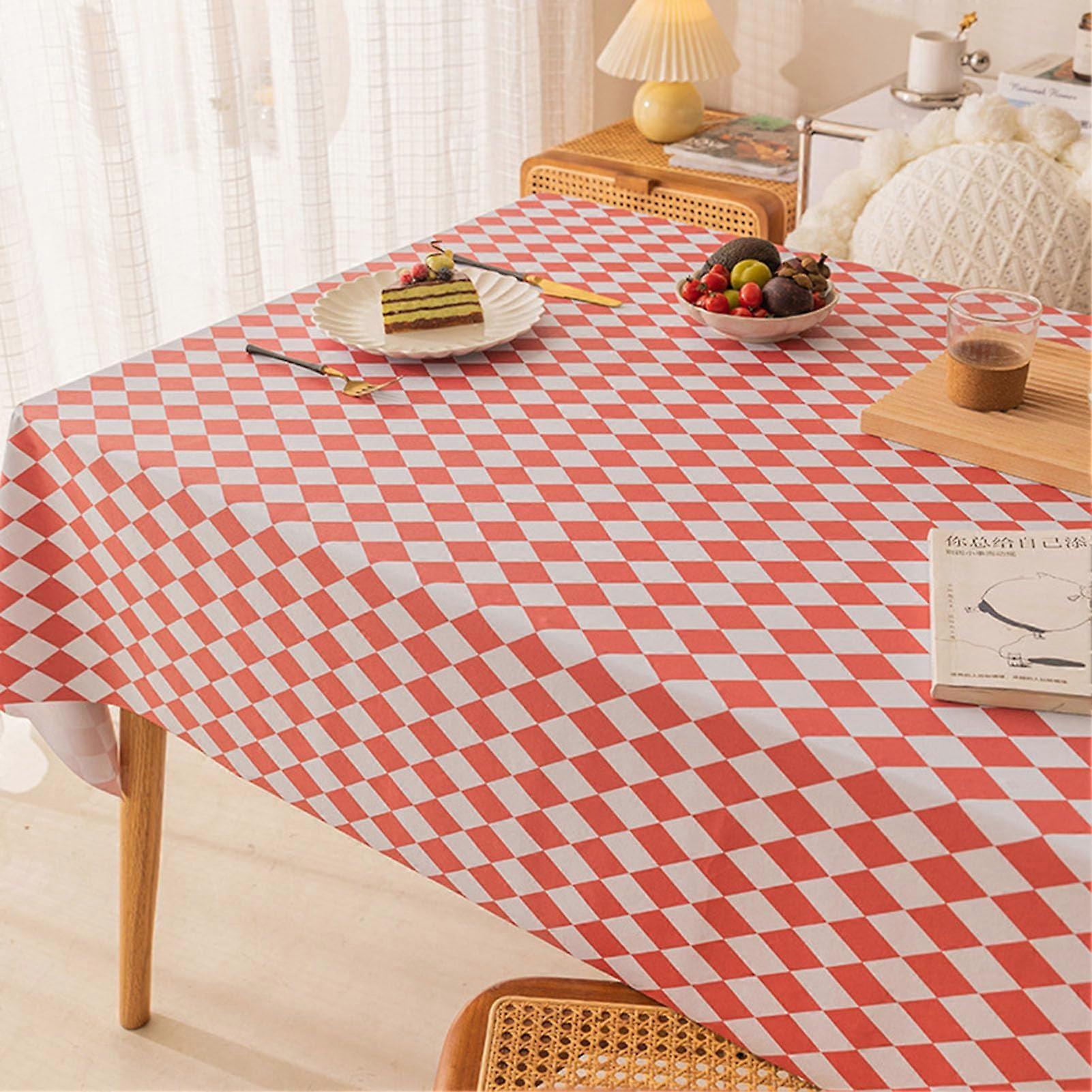 Vinyl Tablecloth with Tartan Pattern, Rectangular, Heavyweight, Wipeable, Waterproof PVC, Size: Round 120cm/47.24in, Color: 1
