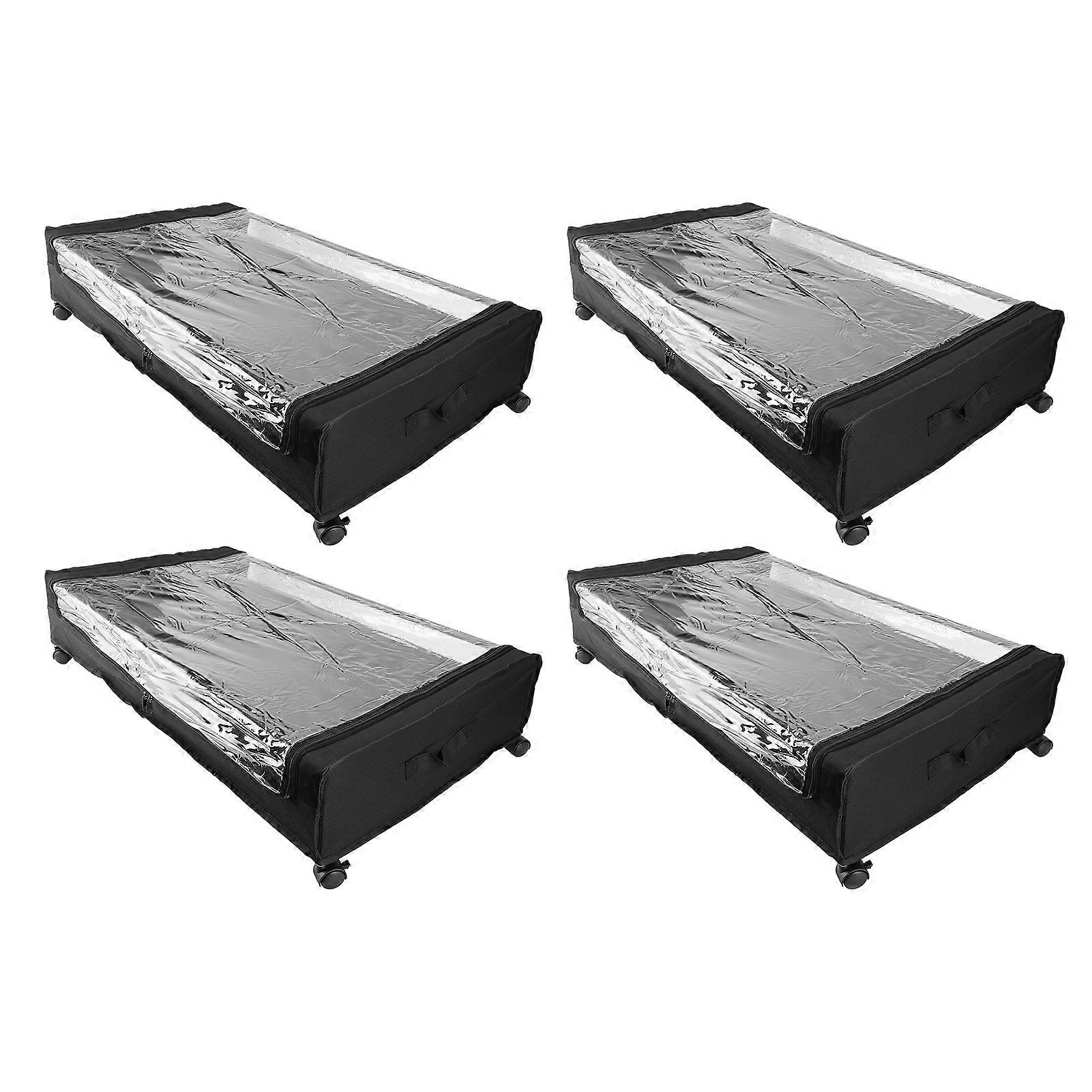Rolling Under Bed Container Space Saving Easy Pull Out Versatile Underbed Shoe Storage Organizer for Clothes Bedding Books Black 4pcs