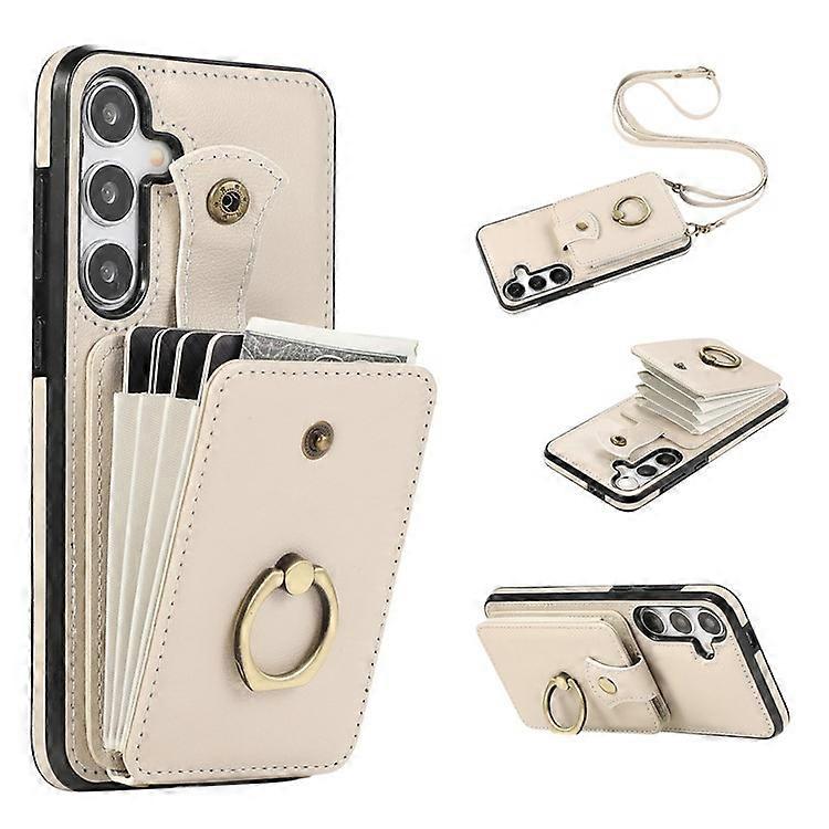 Compatible For Samsung Galaxy A56 5G Case Card Holder Ring Kickstand TPU + PU Leather Phone Cover with Long Strap