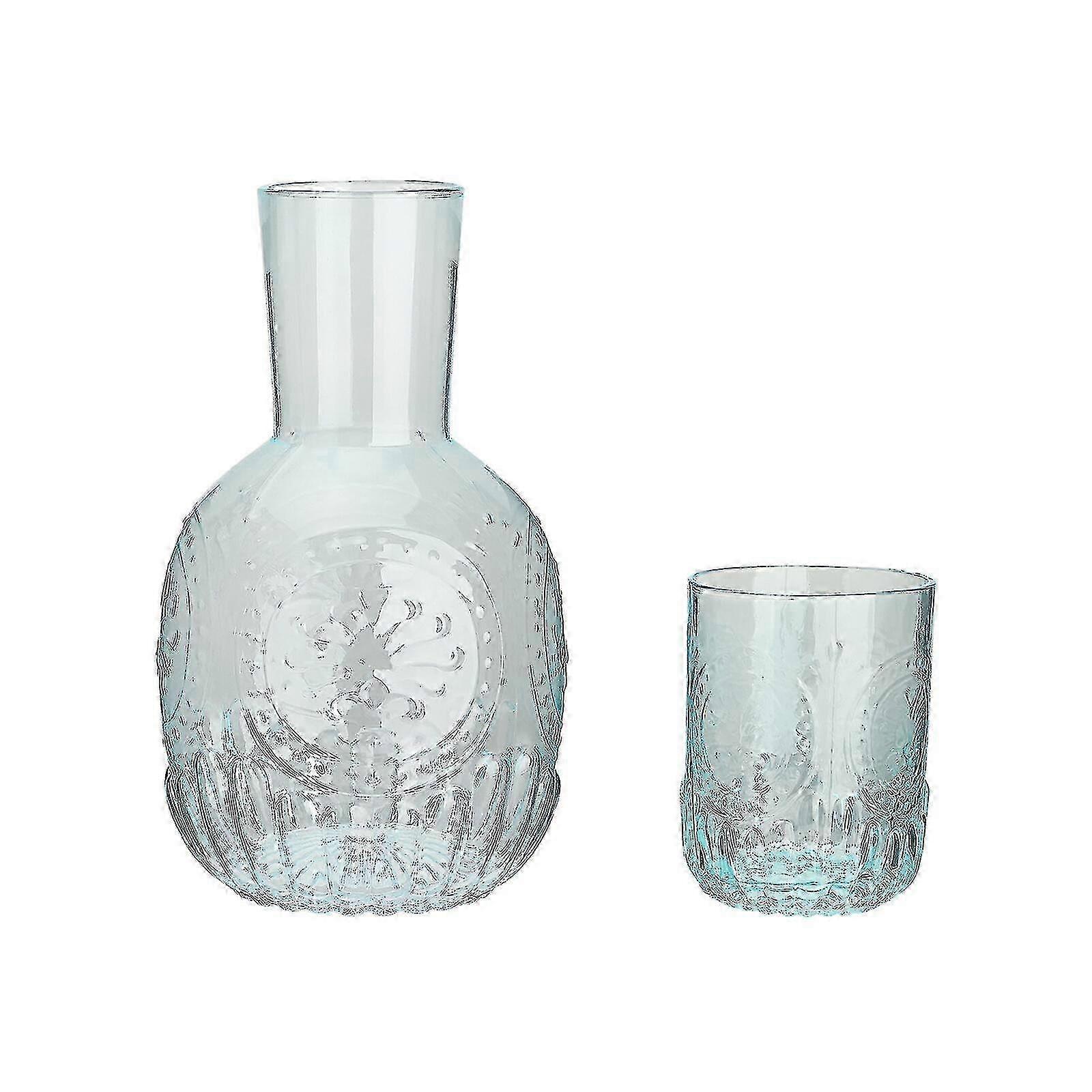 2024 New Vintage Bedside Water Carafe with Tumbler, Ribbed Pitcher and Matching Drinking Glass, Serves as Lid for a Perfect Fit
