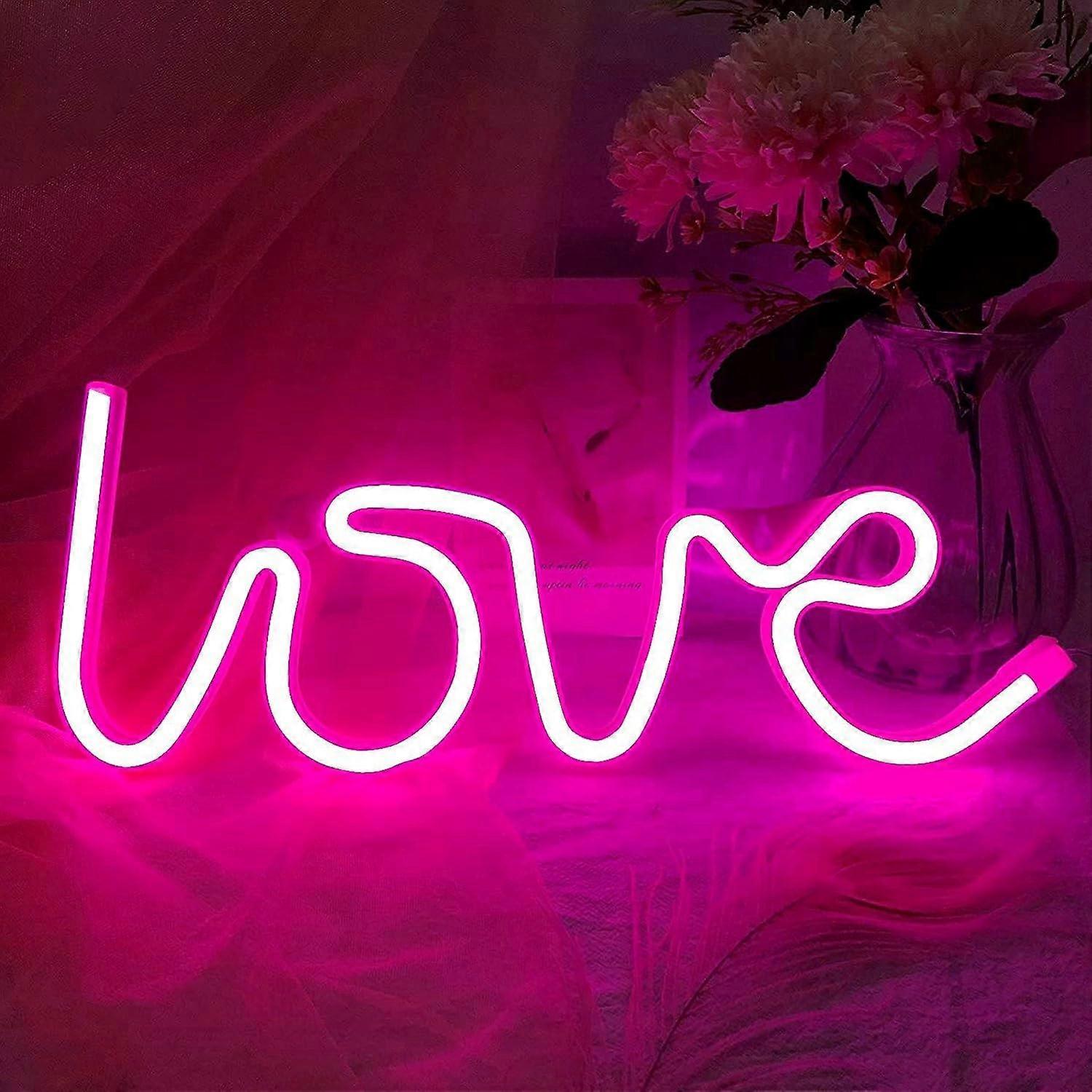 Love heart neon sign, pink love heart LED neon light, rechargeable via USB/battery