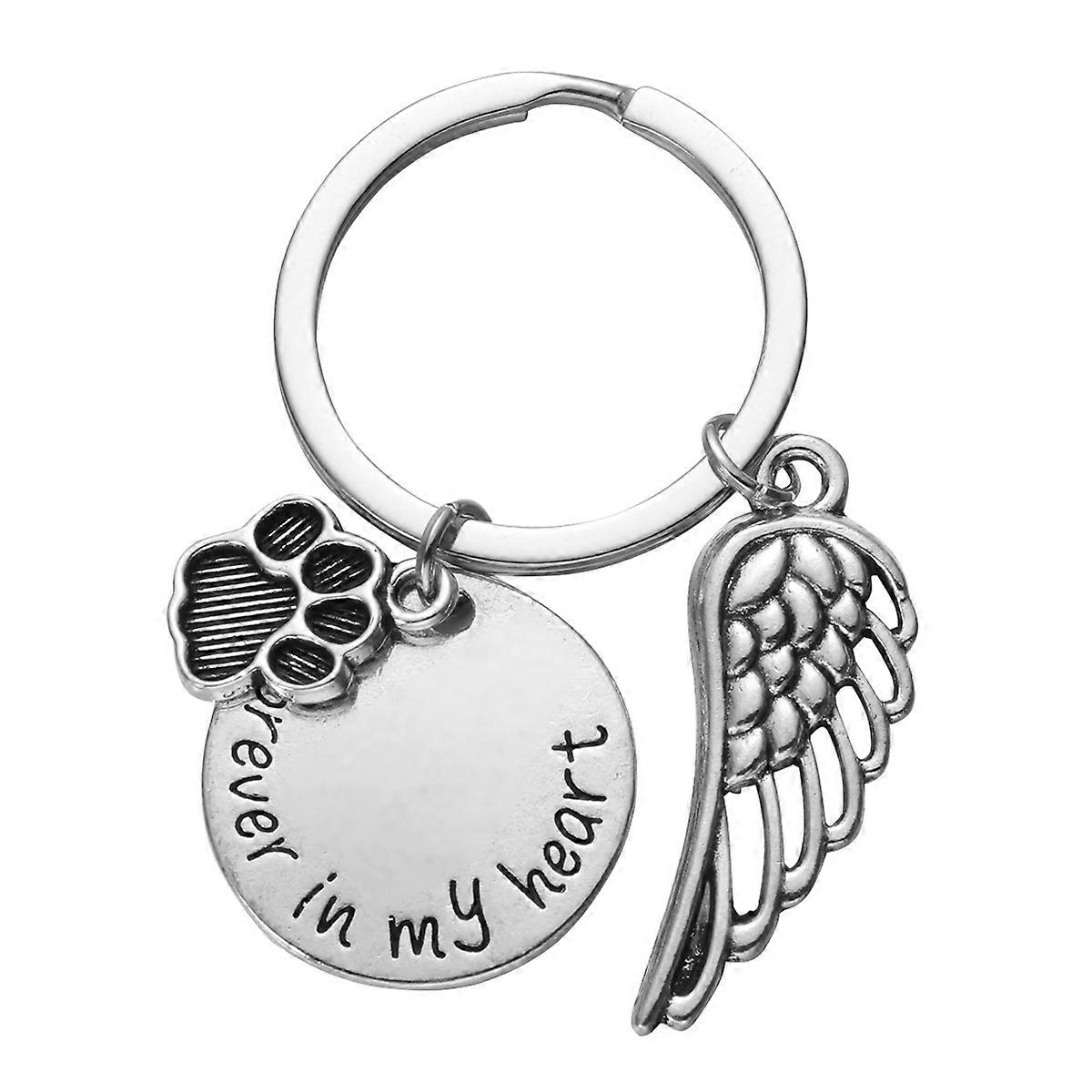 Practical Keychain with Delicate Pet Footprint and Wing Charm Design