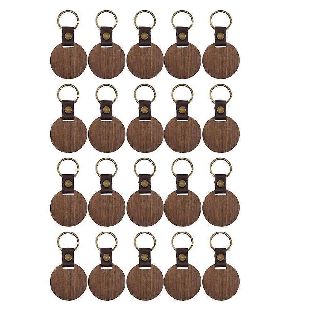 20 packs keychain blanks, leather keycha, blank made of, walnut wood, with key ring for DIY engraving, gift, round
