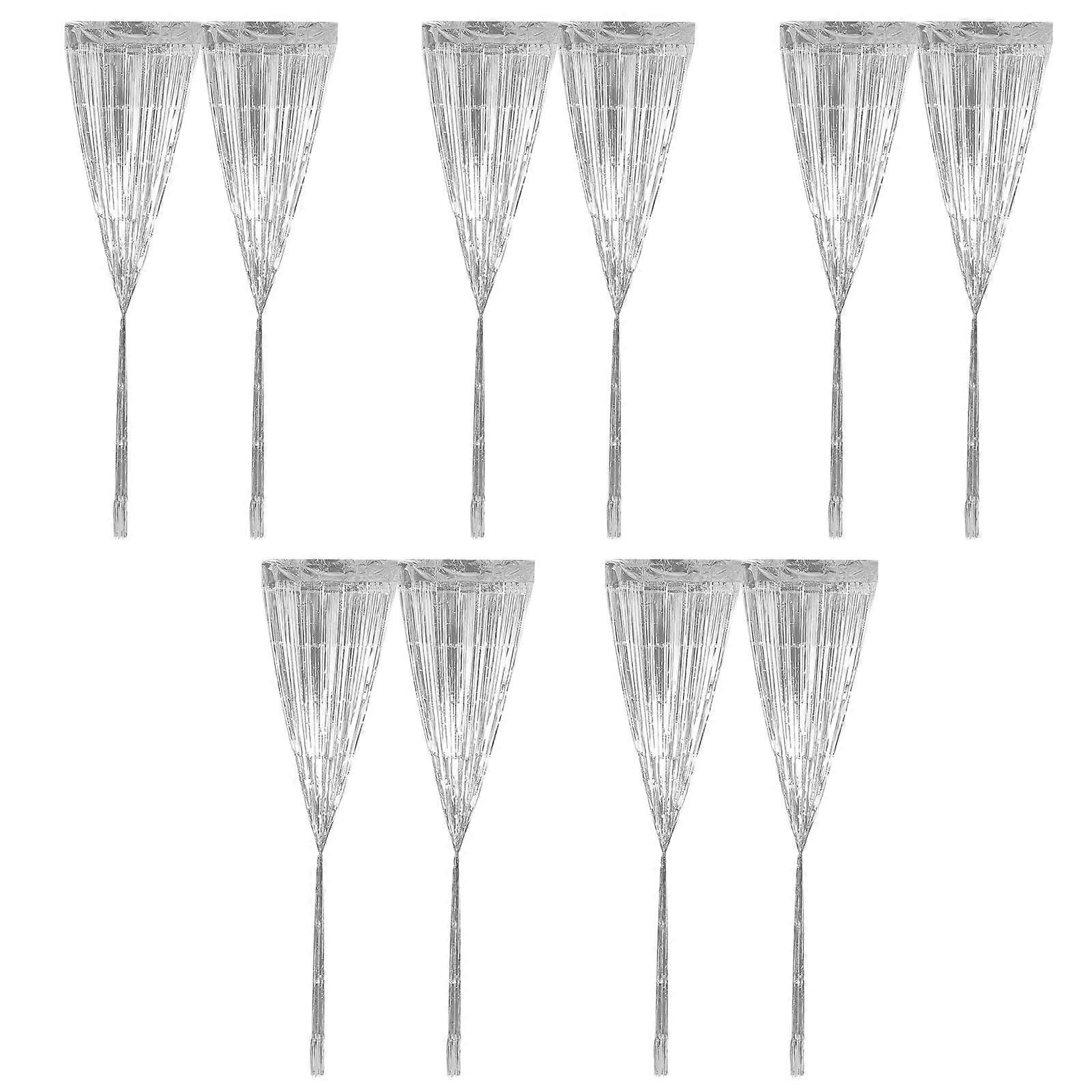 2個メタリックティンゼルフリンジカーテンホイル背景装飾誕生日、卒業式、結婚式、パーティーエレガントシルバー