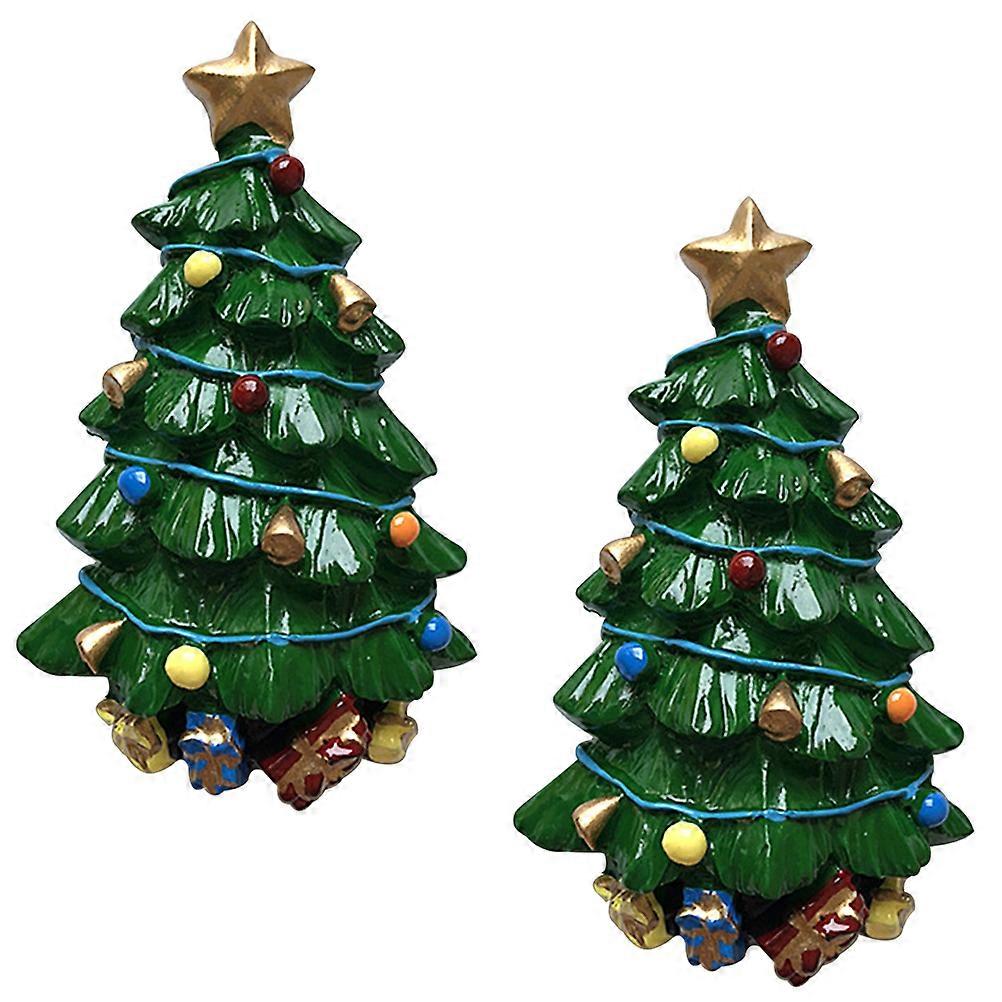 Refrigerator Decoration Fridge Magnets Christmas Tree Shape Green 7.3x4.4cm Magnetic Attachment 2Pcs