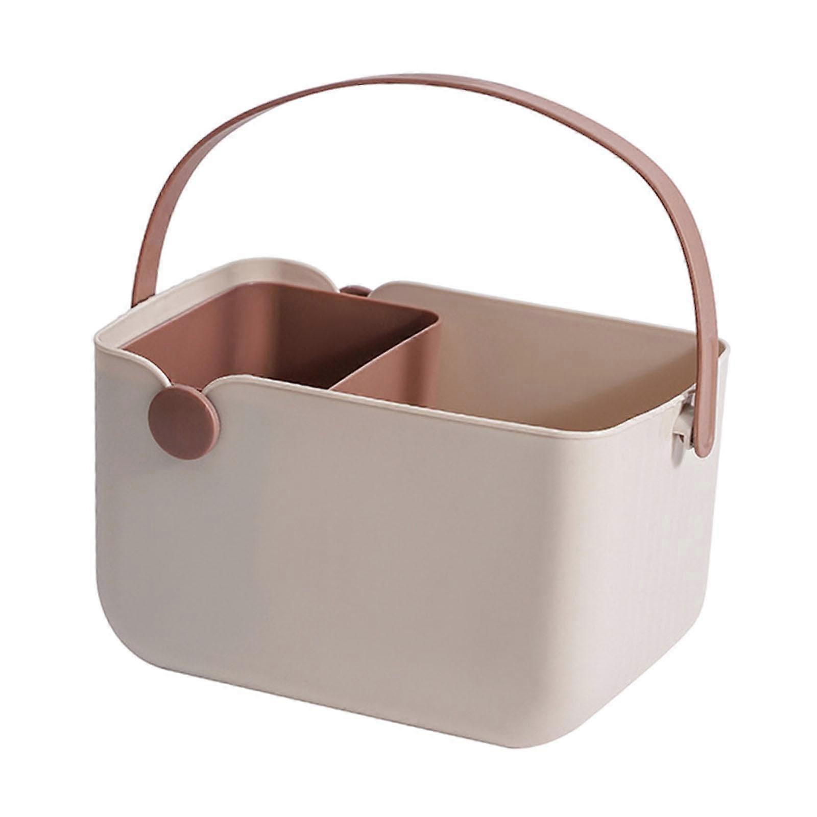 Portable Shower Bag with Handle, Beige Storage Organizer for Pantry, Kitchen, and Cosmetics, Open Design, Multi-Functional Accessories