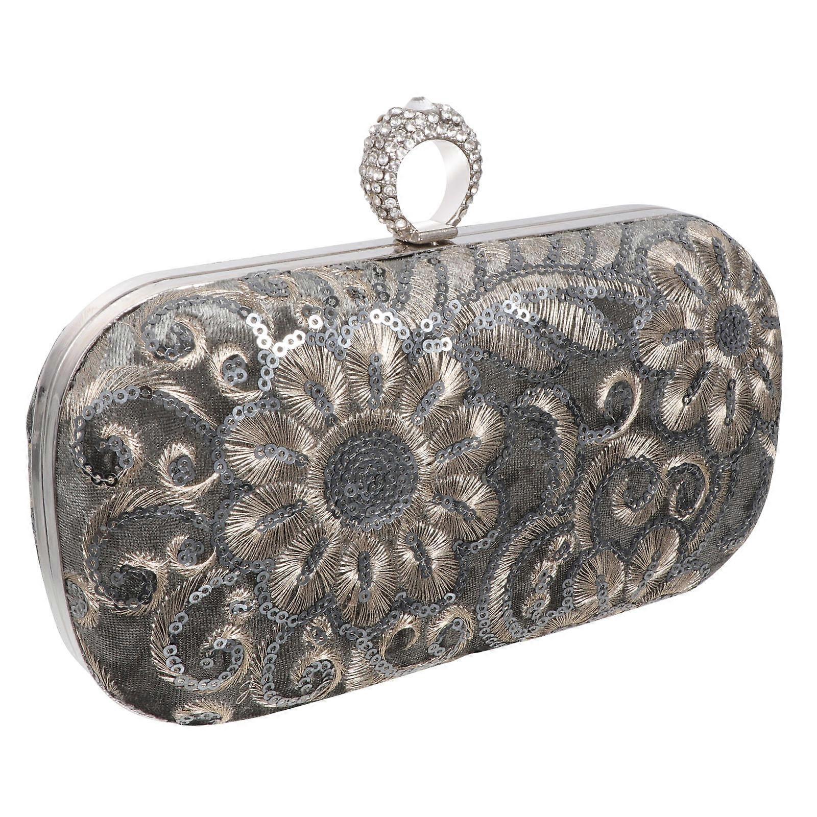 Ladies Evening Bags Grey Velvet Polished Surface Rectangular Shape 1Pc
