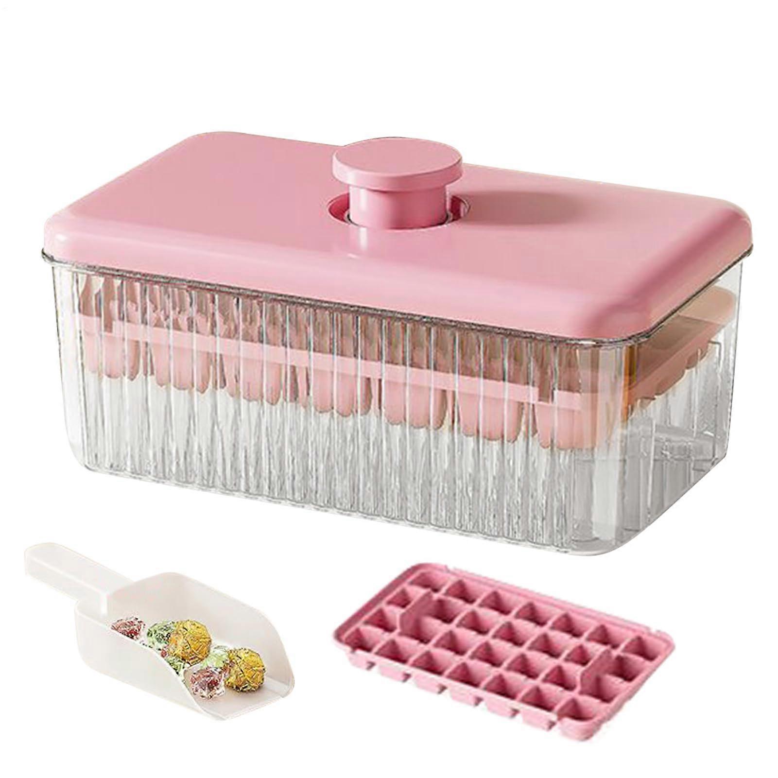 Ice Cube Container with Lid  Easy Ice Removal for Chilled Drinks  Pink
