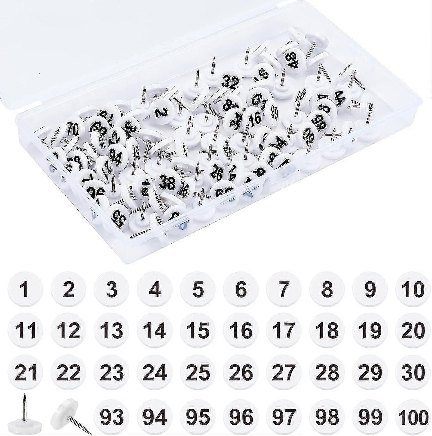 100 Pcs Numbered Push Pins, Map Number Push Pins White Base Black Numbers 1-100 Drawing Push Pins Plastic Push Pins For Maps Presentations Photos Post