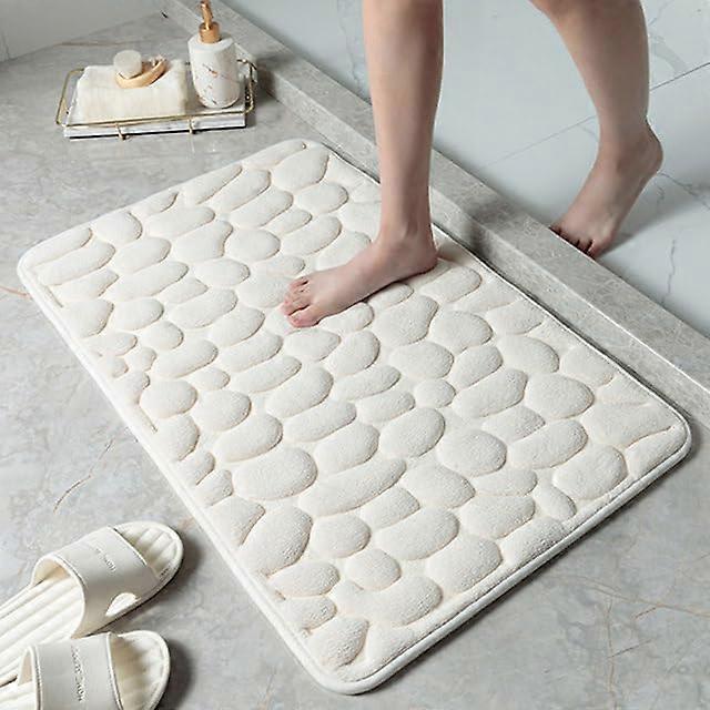Mat Non-Slip Carpet Bathroom Rug 50x80cm Cobblestone Embossed Memory Cotton Water Absorbent Doormat for Sink Bathtub White