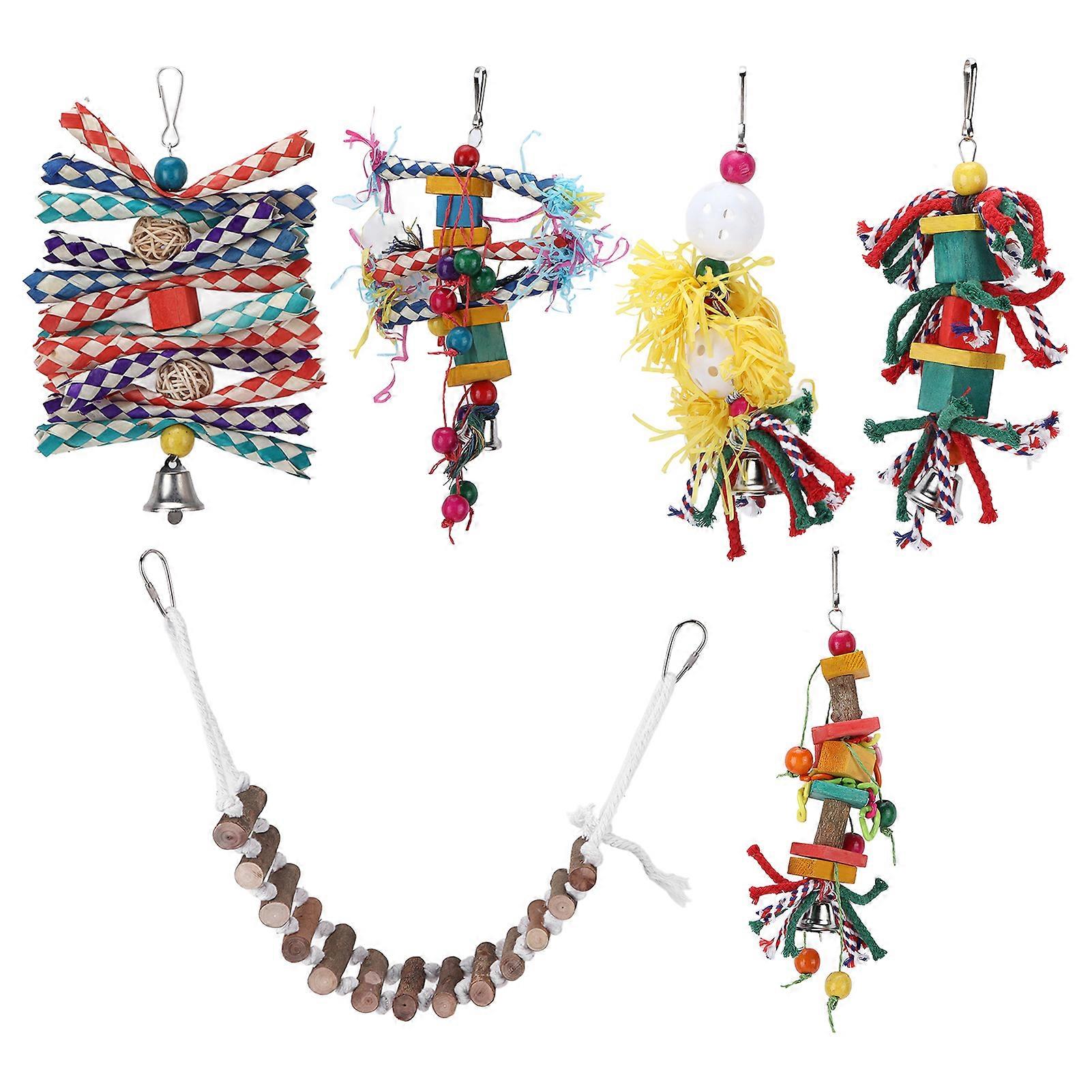 7pcs Small Bird Toys Multicolored Parrots Climbing Ladder Hanging Shredding Wooden Blocks Chewing Toys