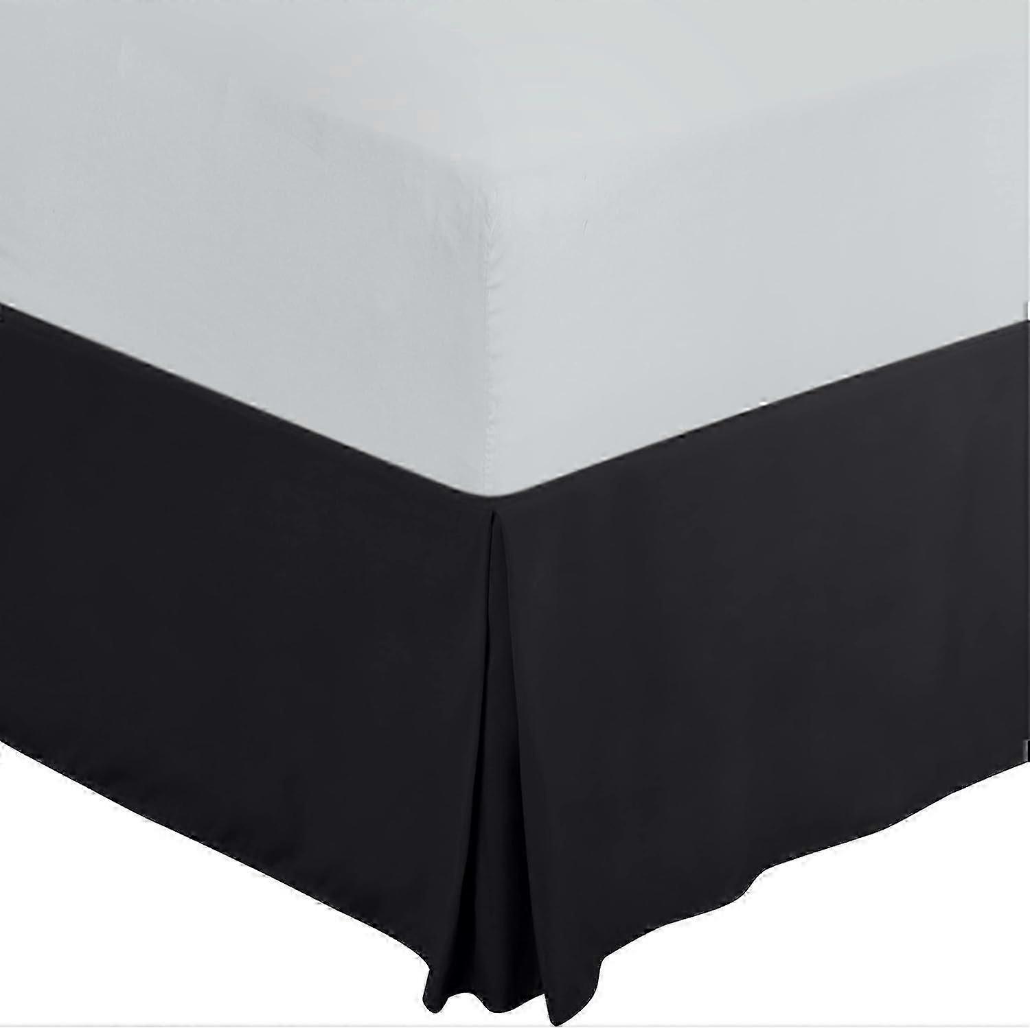 Valance Sheet Double-Soft Brushed Polyester-Microfibre - Pleated - Fits Under the Mattress & Down to the Floor-Base Bed Skirt(Black)