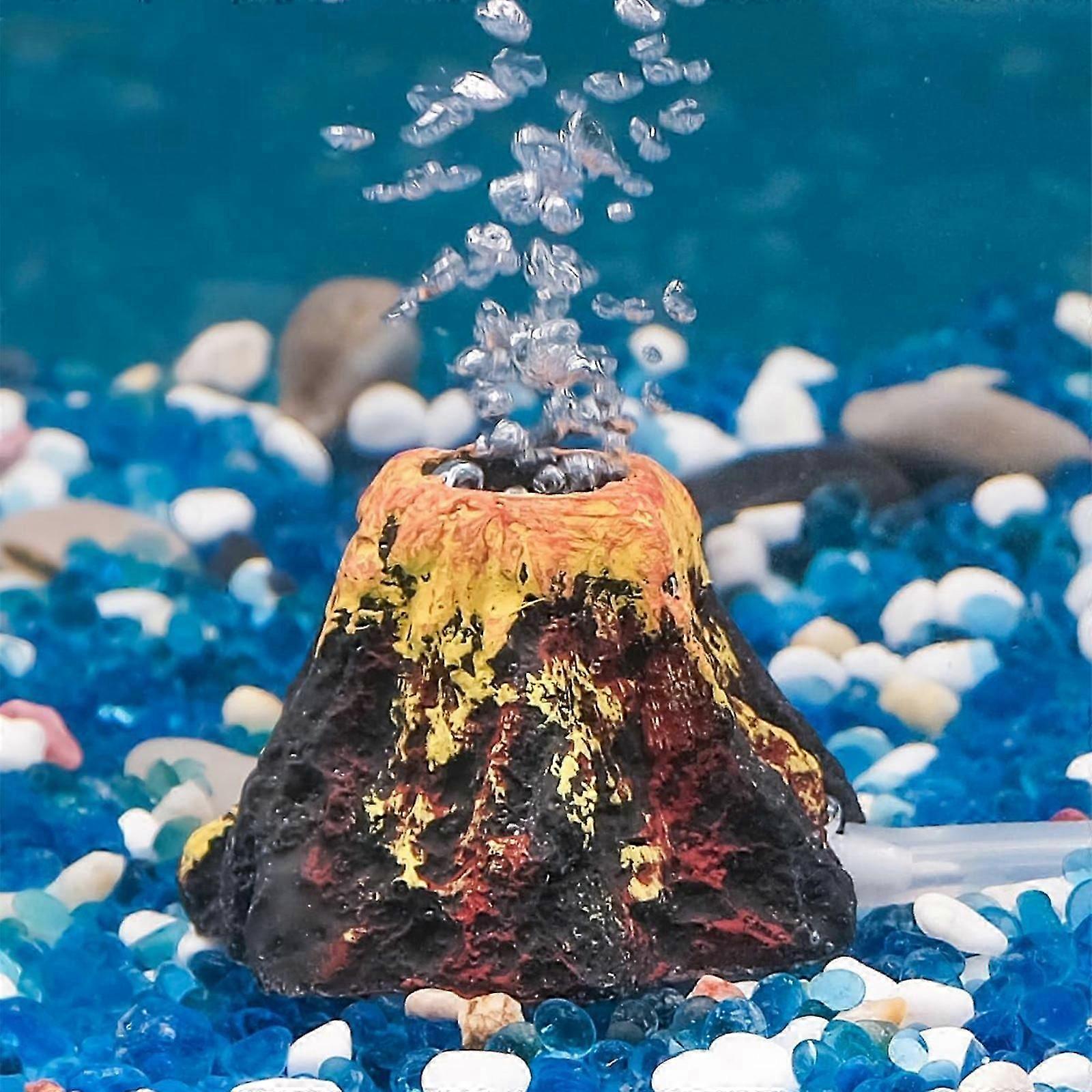 水族館の火山装飾キット、水槽の風景のための水槽の装飾ミニ樹脂火山の装飾、エアストーンアクセサリー付きのリアルな山