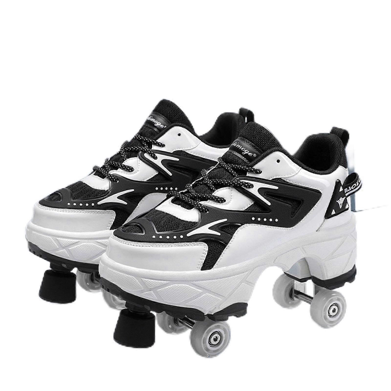 Roller Skates Quad Roller Skates for Girls/Boys, Technical Skateboard Running Shoes, WhiteBlackEU33/UK1