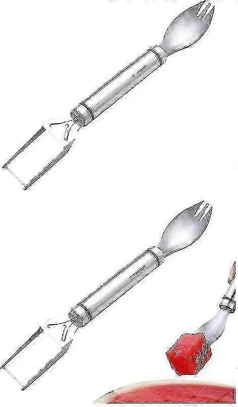 Coupe-pastèque, Fourchette coupe-melon 2 en 1, Coupe-melon d’eau Coupe-fruits, en acier inoxydable avec double tête-yujia