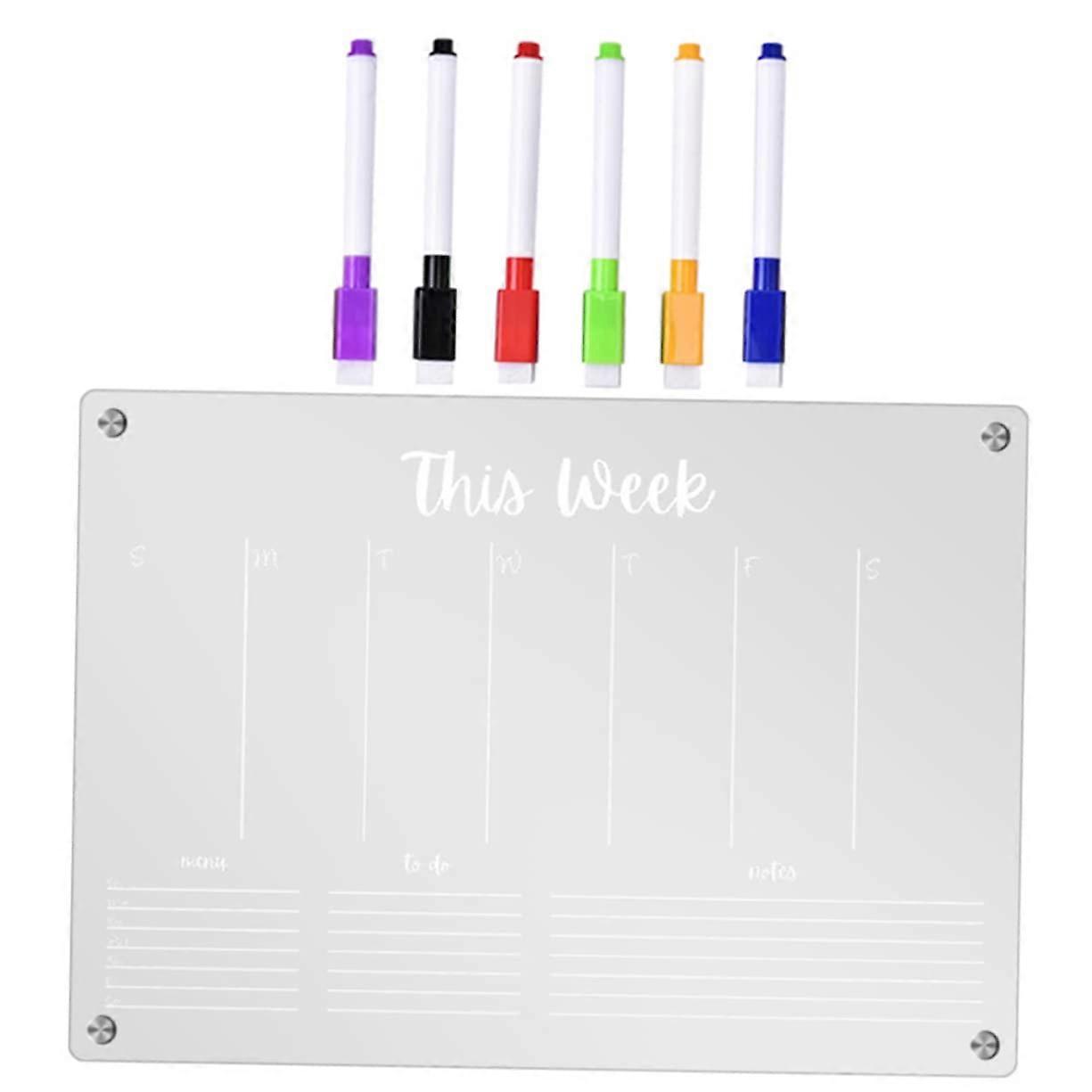 1 Set Magnetic Refrigerator Calendar Wipeable Acrylic Dry Erase Board for Family Planner and Weekly Planning, Includes Marker and Eraser, Transparent
