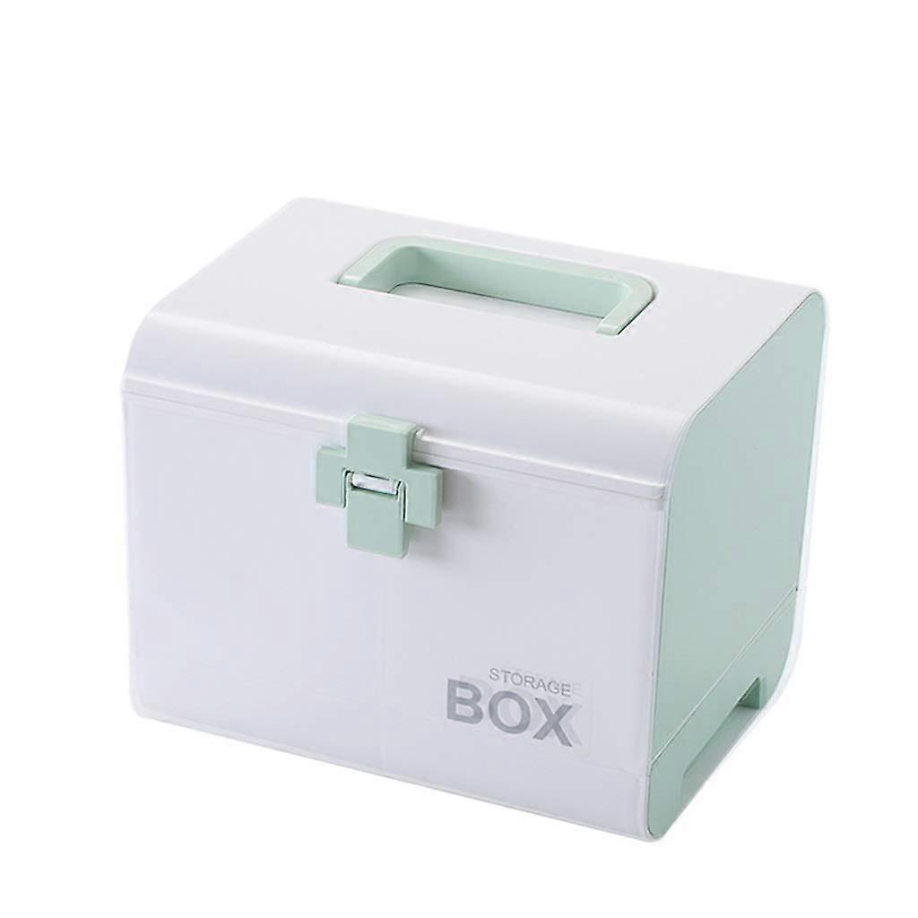 First Aid Kit - Multilayer Plastic Medical Storage Box Organizer for Home Use, Green Emergency Kit with Adjustable Compartments