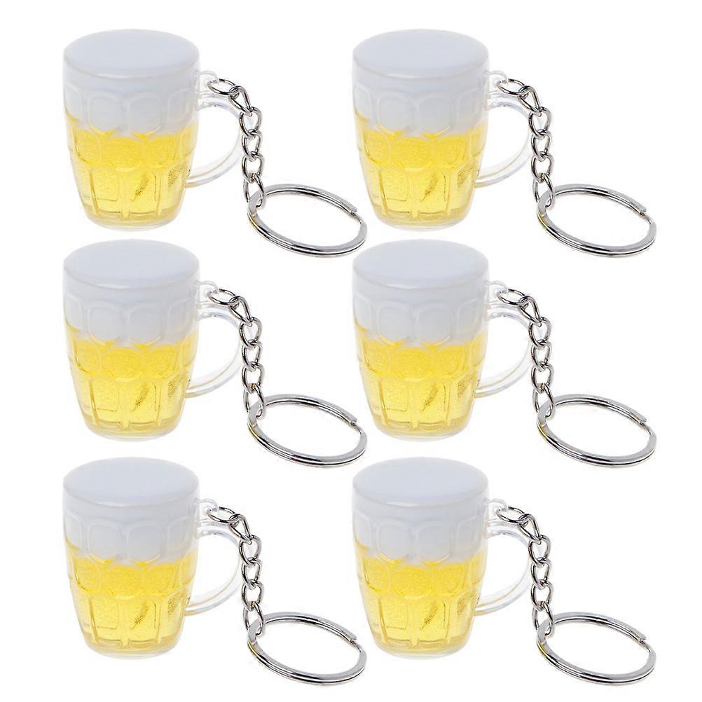 Mug Pendant Simulation Beer Cup Key Chain Acrylic Oktoberfest Theme Home Use 6Pcs