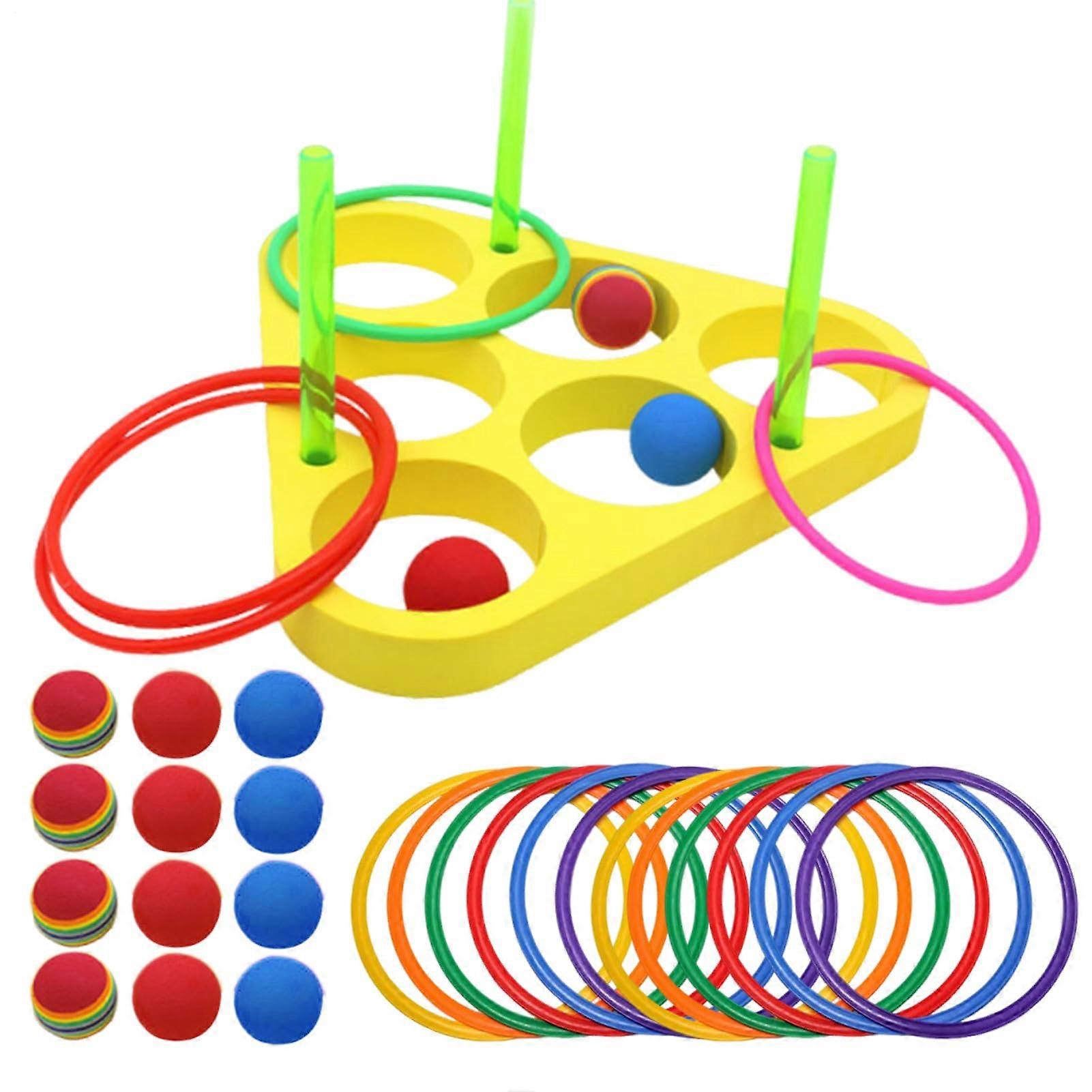 Ring Toss Game - Floating Triangle Pool Ring Toss Set with Foam Balls for Kids and Adults, Outdoor Family Fun, Summer Swimming Activities