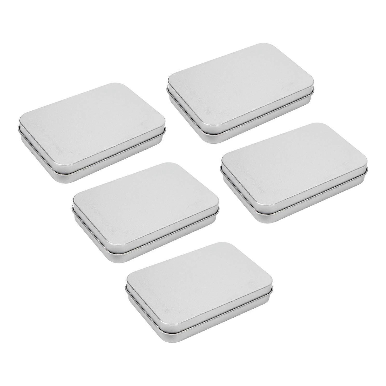 5pcs Slide Top Tin Containers Empty Portable Slide Top Rectangular Storage Box for Tea Gift Silver