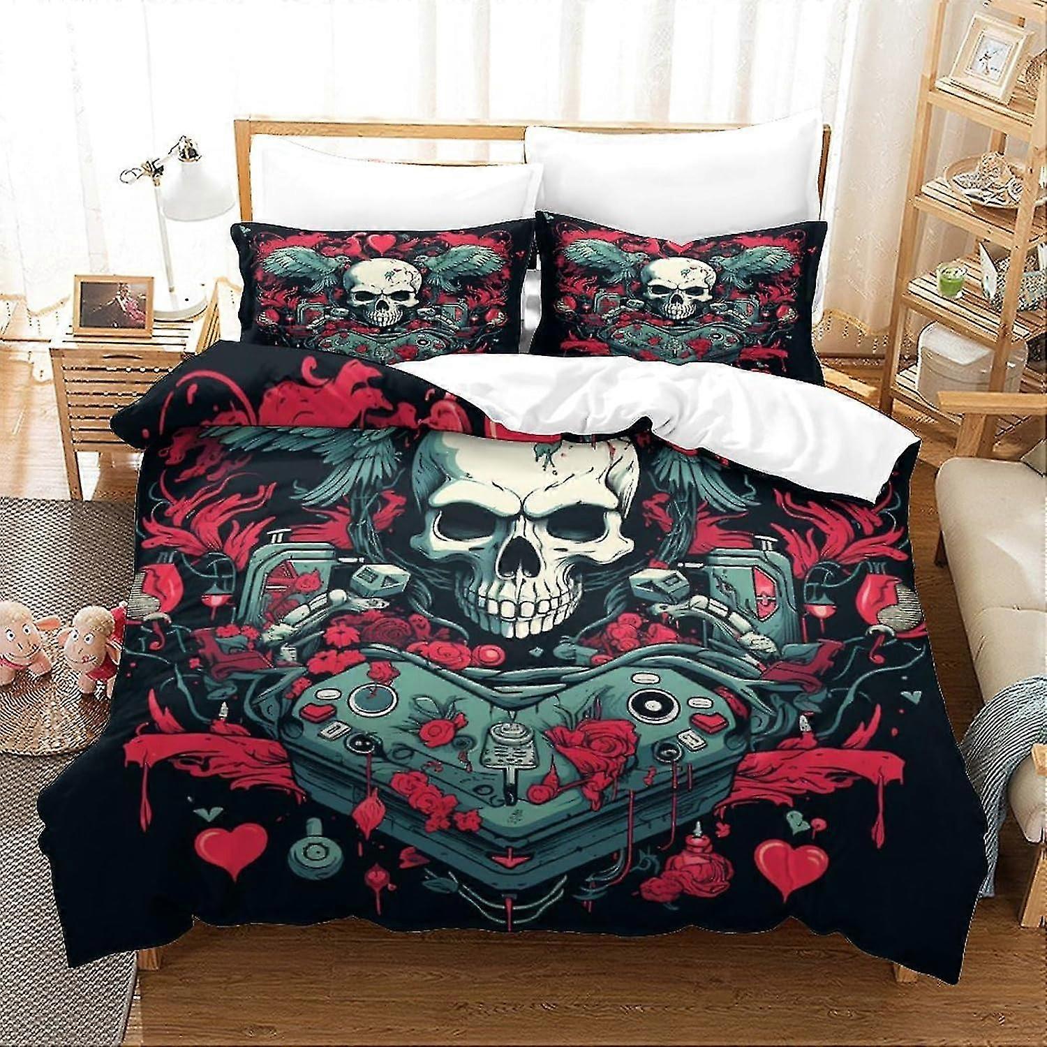 Conjunto de capa de edredão de esqueleto humano impresso em 3D, conjunto de cama de microfibra com design de controlador de jogo em vários tamanhos