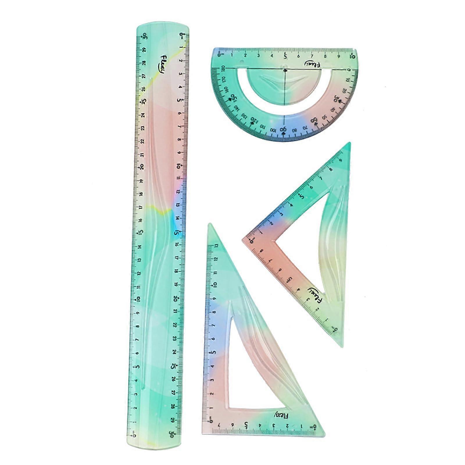 Soft Bendable Ruler Set For School And Office, 4-Pack, Colorful Flexible Break-Resistant, Straight Edge