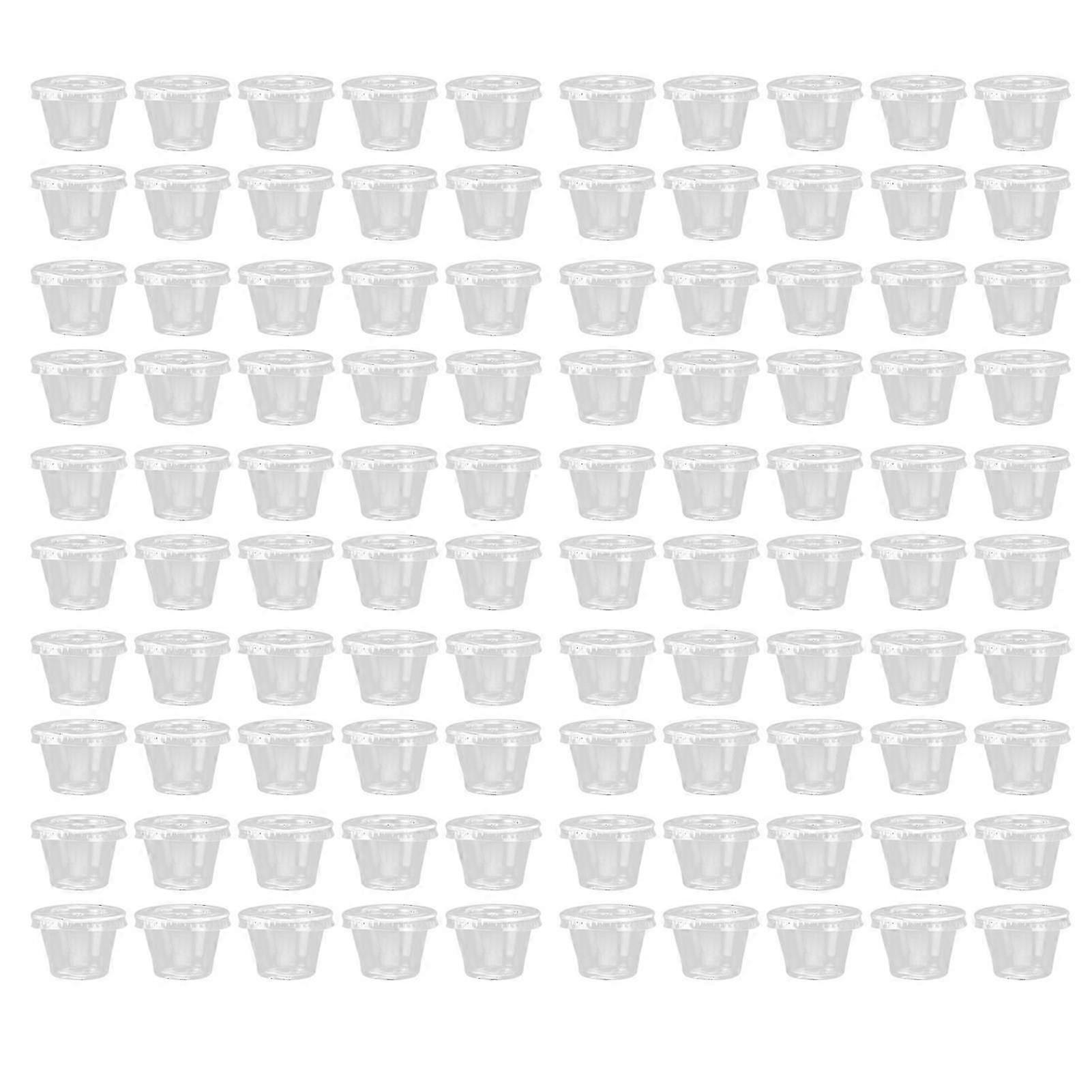 100 Sets Plastic Portion Cups with Lids, Disposable Condiment Containers