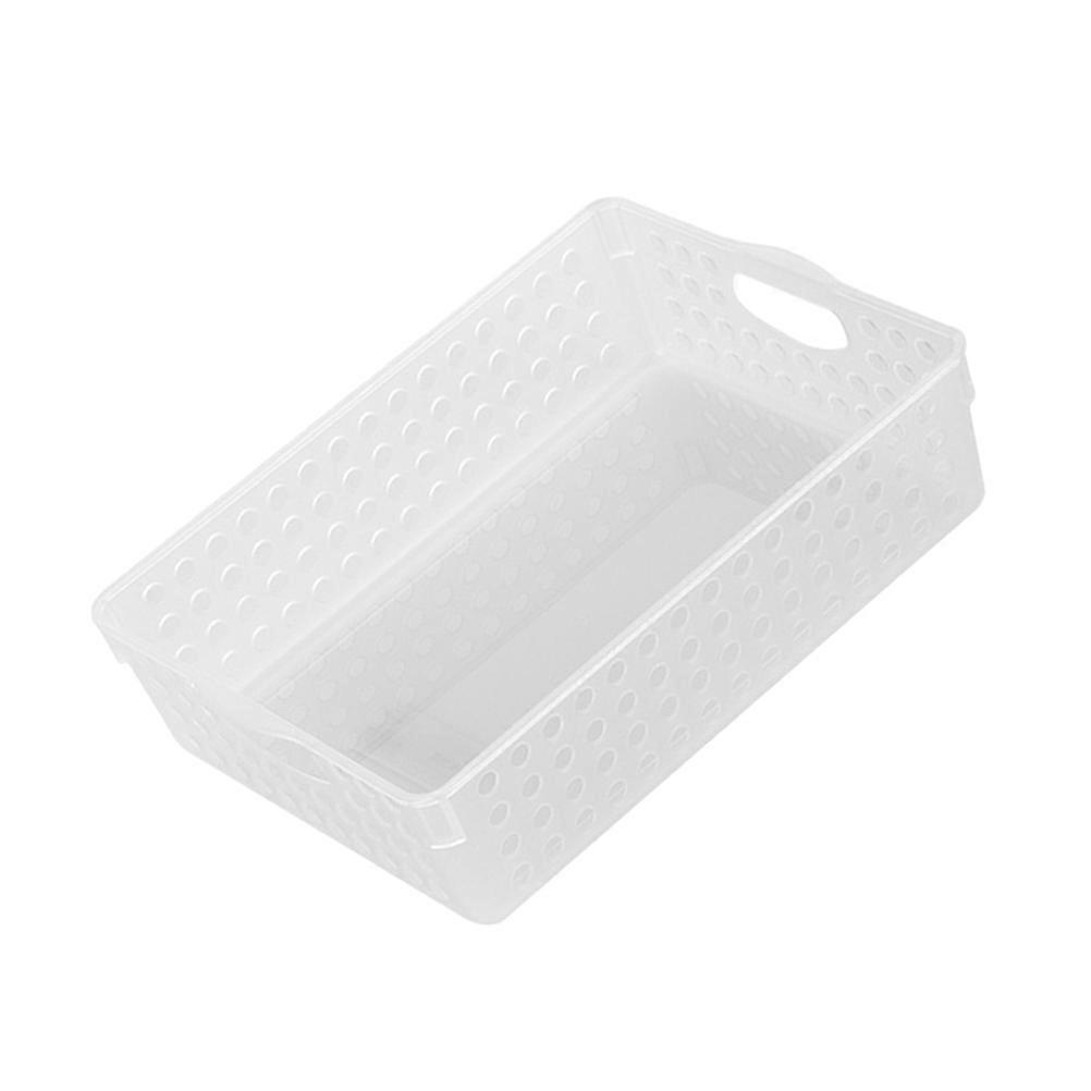 White Plastic Storage Basket with Hollow Out Design Desktop File Organizer with Handheld Grip for Home Office Gadget Storage