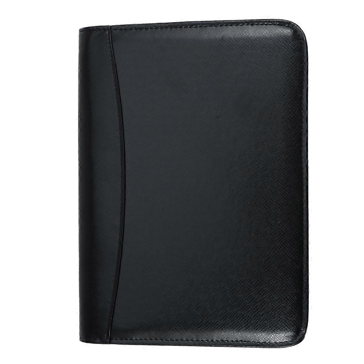 PU Cover A5 Zipper Notebook LooseLeaf Business Notepad With Calculator (Black)