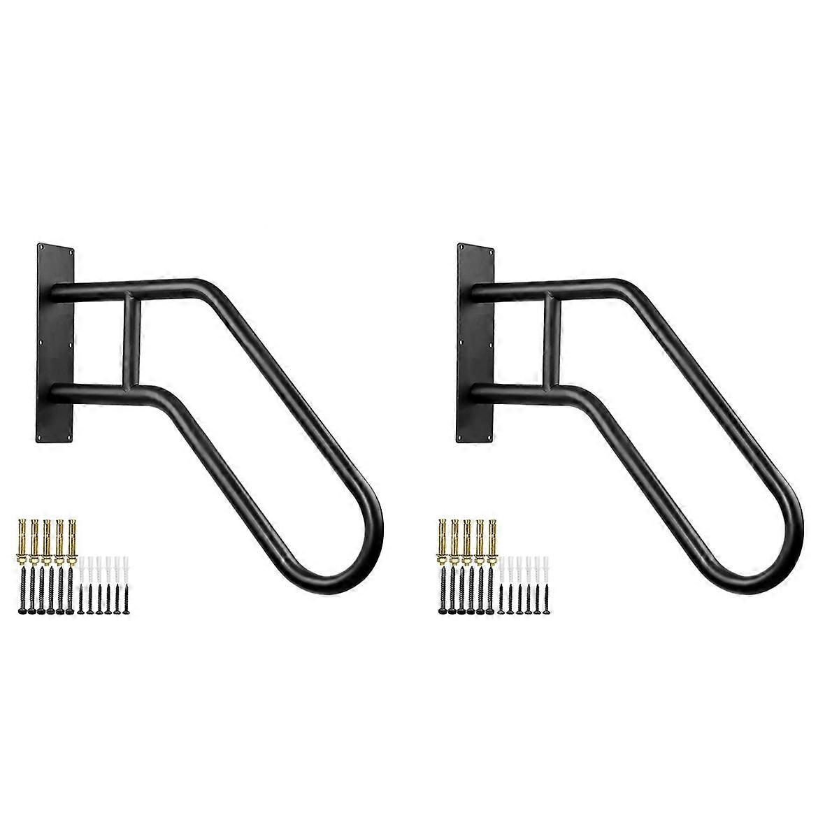 2X Secure Pipe Stair Handrails Staircase Handrails Iron for Wall Mount Stairs Indoors and Outdoor Bl