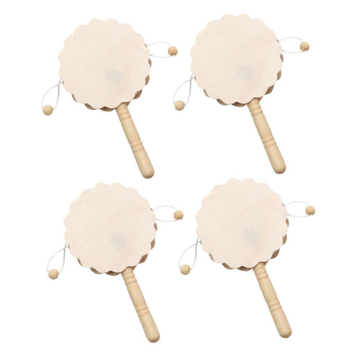 4 pièces de hochet en bois inachevé kit de bricolage pour ébauches de tambour peintes à la main, ensemble d’artisanat créatif pour les projets de bricolage et la décoration