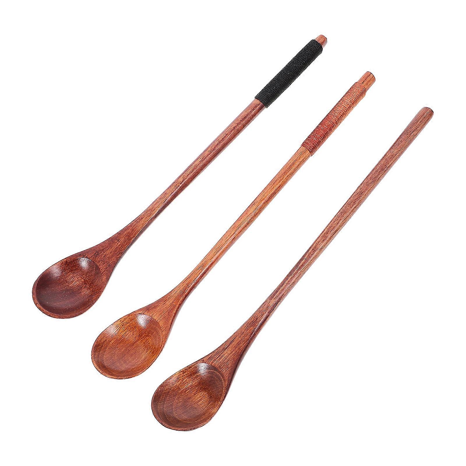 3pcs Wooden Spoons Long Handle Soup Spoons for Eating Mixing Stirring Cooking Japanese Style Kitchen Utensil