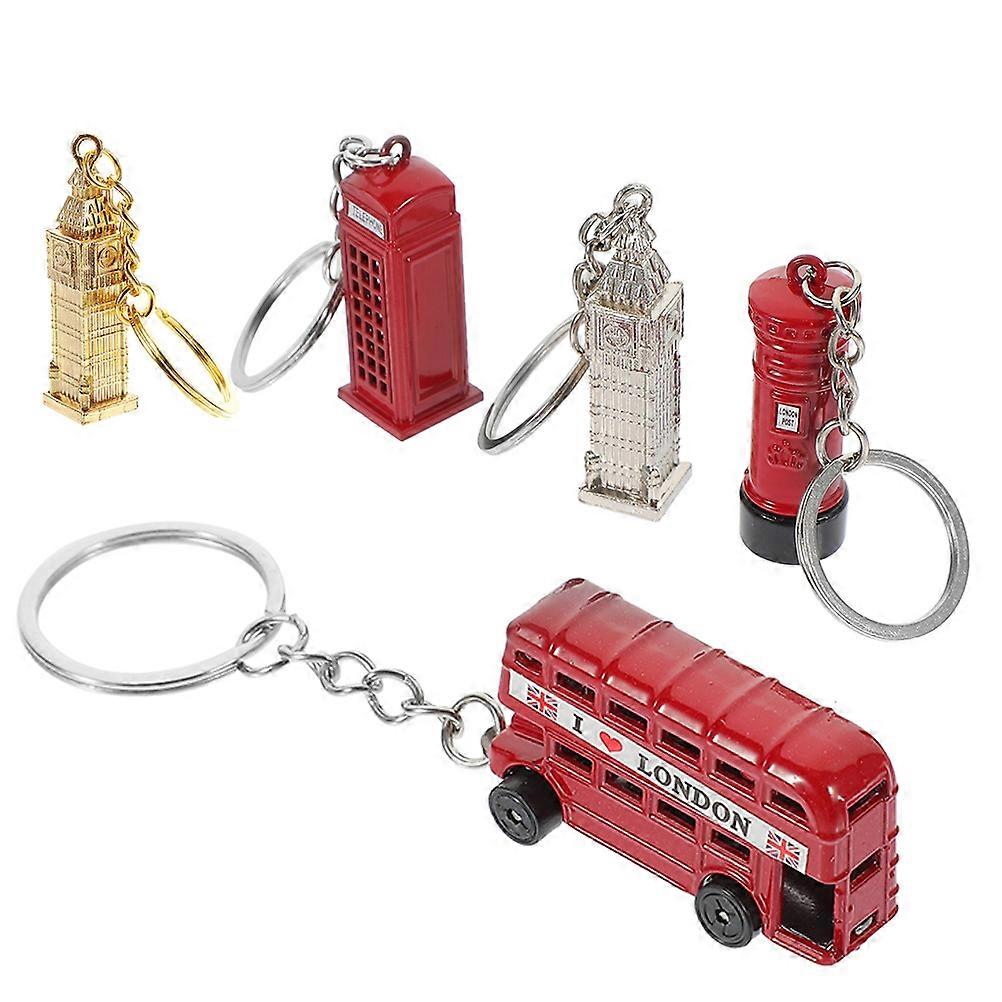 5pcs British Style Keychains – Bus, Telephone Booth & Mailbox Designs – Unique Purse Hanging Charms for DIY Crafts