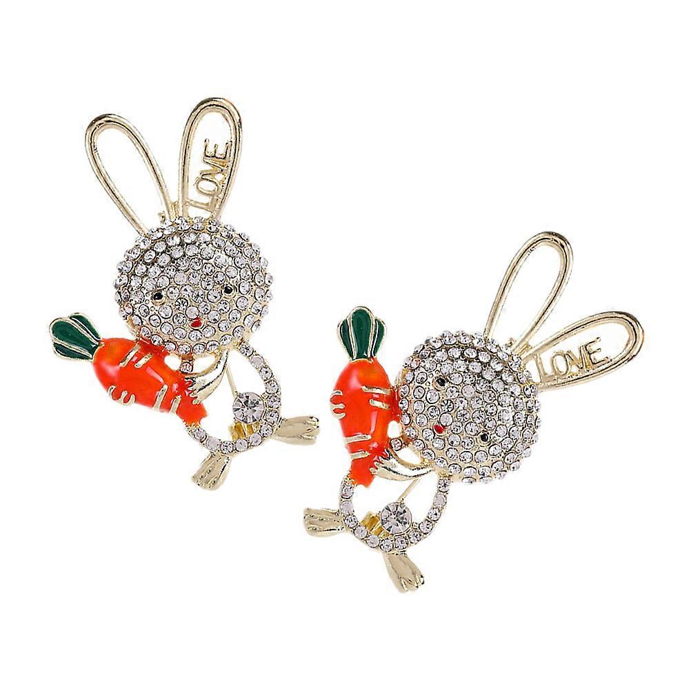 Rhinestone Safety Pin Rabbit Lapel Pin Assorted Color Wardrobe Malfunction Prevention 2Pcs