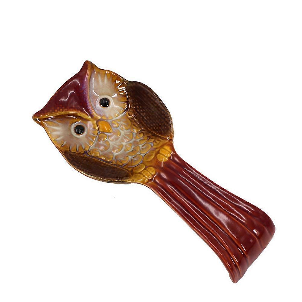 Spoon Rest Ceramic Owl Shape Spoon Holder for Holding Use 1Pcs Light Brown
