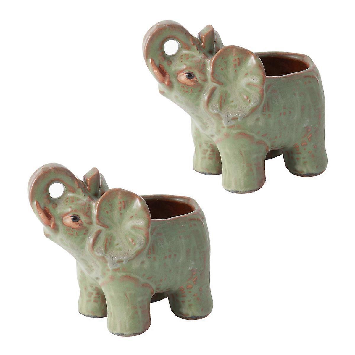 Elephant Vases For Flowers Calf Elephant Succulent Flowerpot Indoor Use Light Green 12 X 8 X 11Cm Holding Succulent 2Pcs