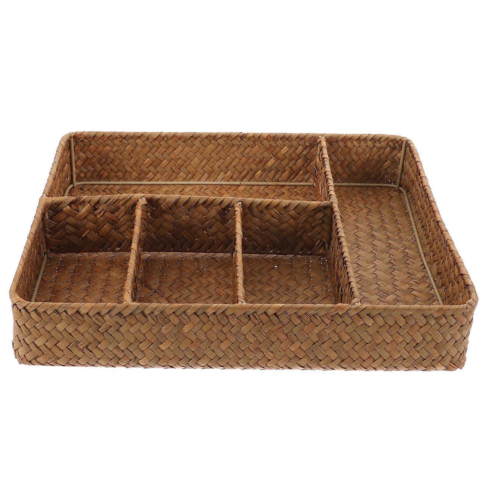 Bathroom Counter Organizer Woven Storage Basket with Compartments for Keys, Remote Controls, and Cosmetics – Lightweight Handmade Design