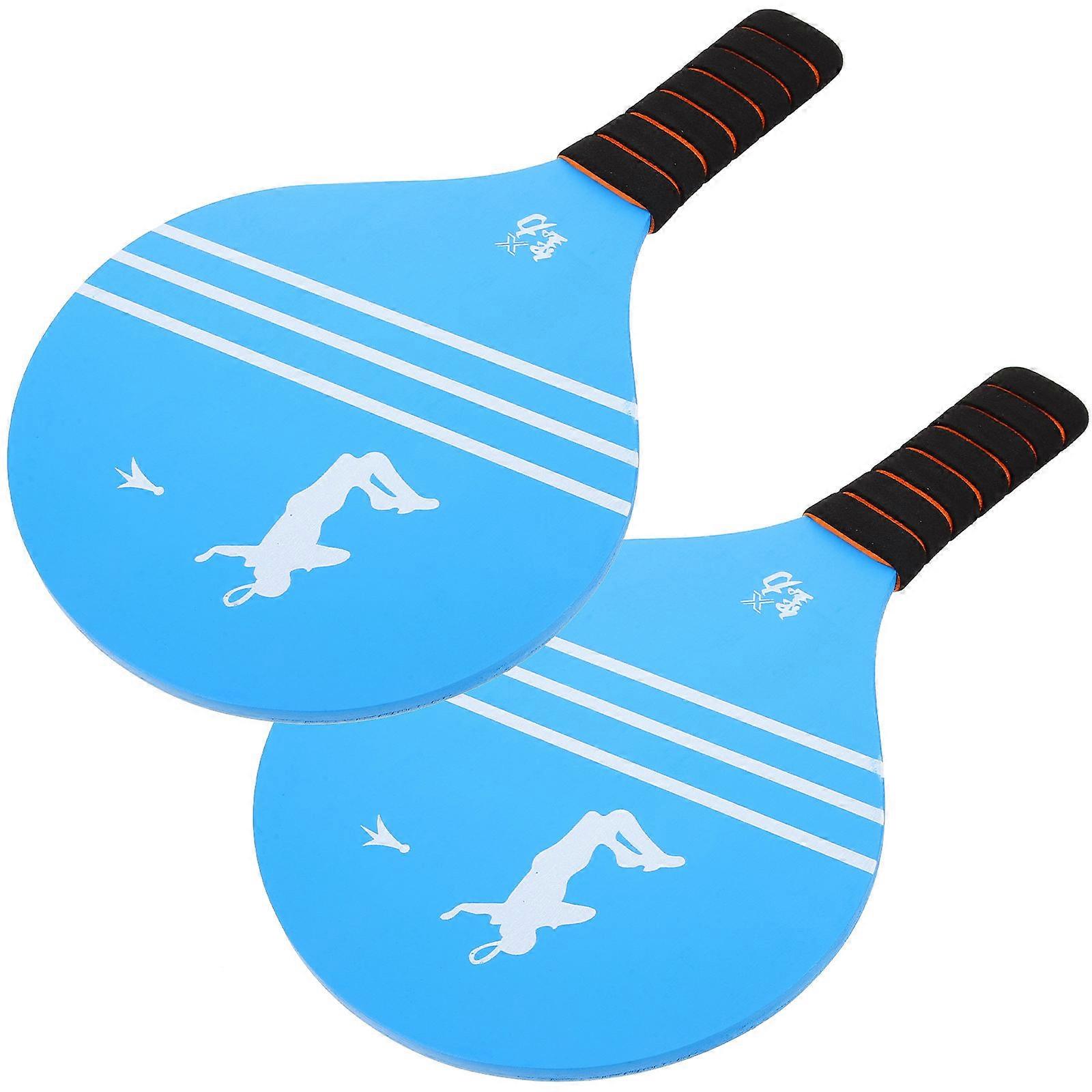 Wood Badminton Paddles for Kids with Anti Skid Handle Blue Color Lightweight Portable 2 Pcs