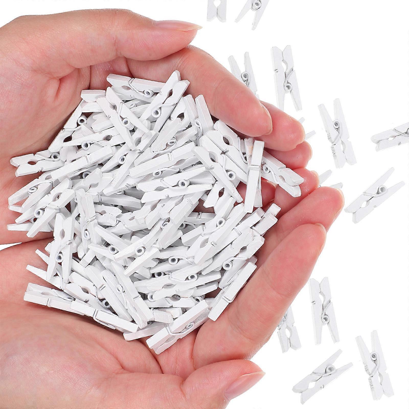 White Wooden Clips Set of 100 for Decor Sturdy and Firm Clamp Suitable for Photos Crafts Hanging