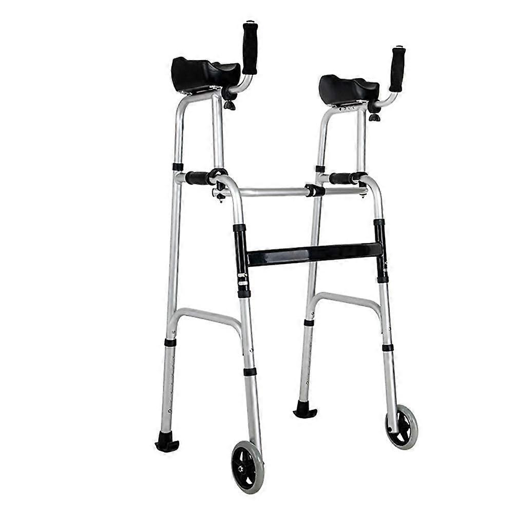 Folding Walker With 2 Front Wheels (5-Inch Fixed), Padded Armrests, Adjustable For Seniors And Elderly