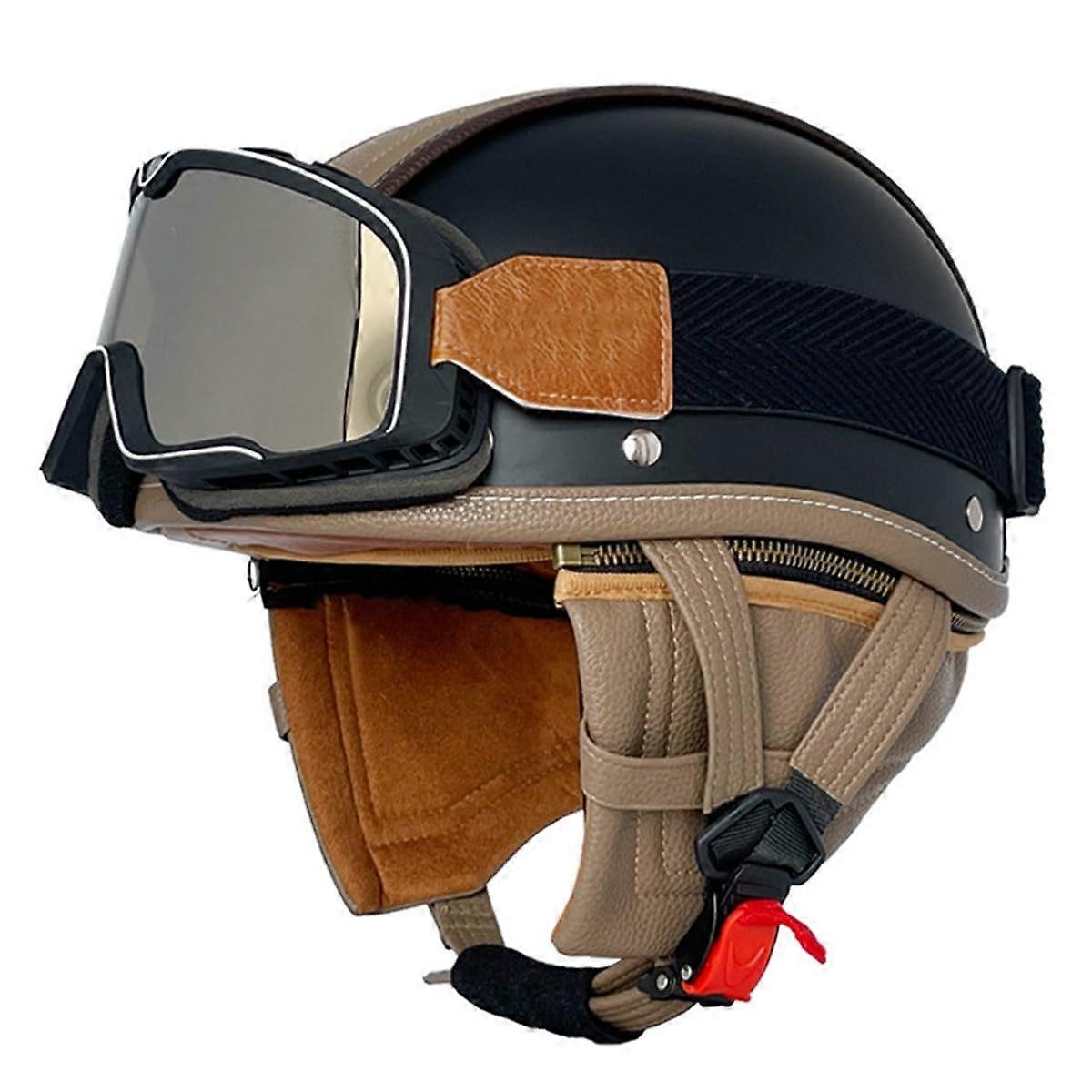 Jethelm HalfShell Vintage Motorcycle Helmet With Goggles ECEDOT Approved Size XL