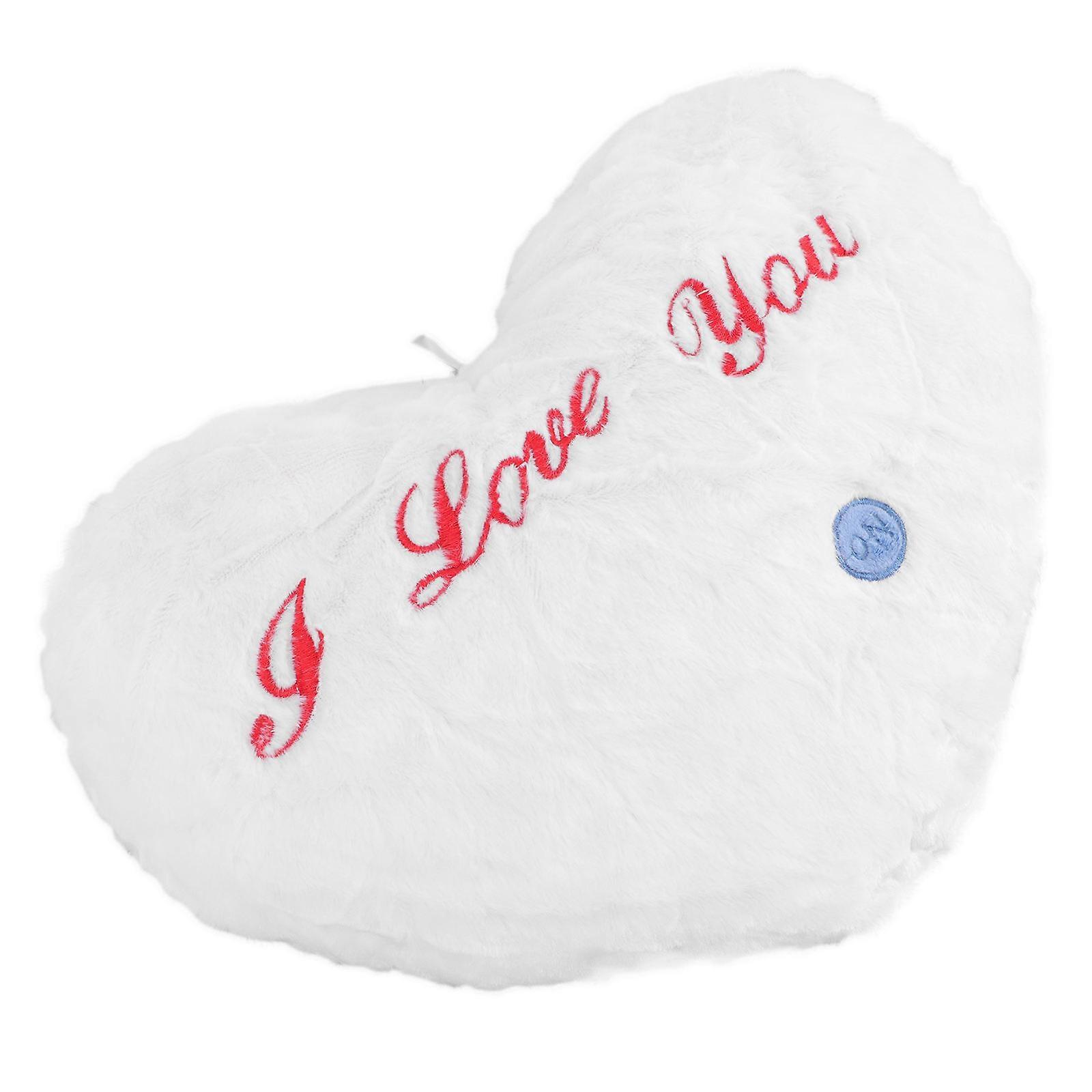 White Heart Shaped Pillow with Glowing Design for Home Decoration Use Soft Plush Material 12 inches
