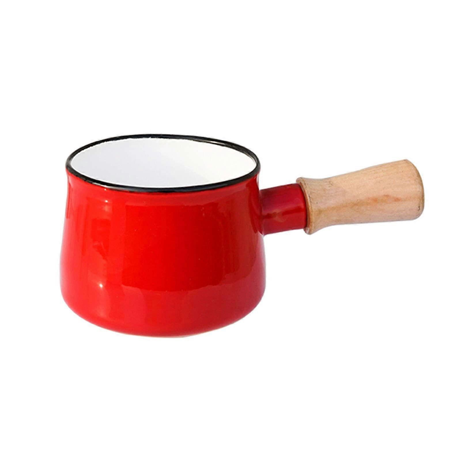 Japanese Enamel Milk Pot with Handle, Small Cooking Pots, Red 500ml