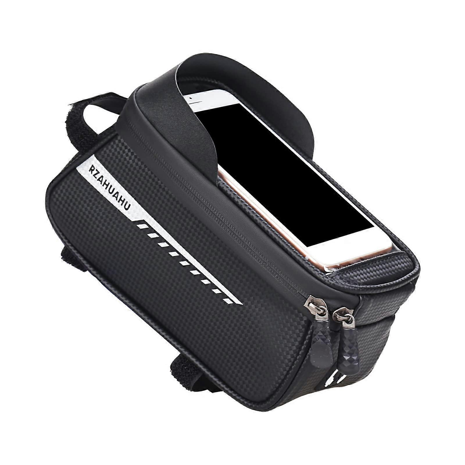 Bike Front Frame Bag for Top Tube, Phone Case, Durable Bike Handlebar Bag in Black, Waterproof and Lightweight