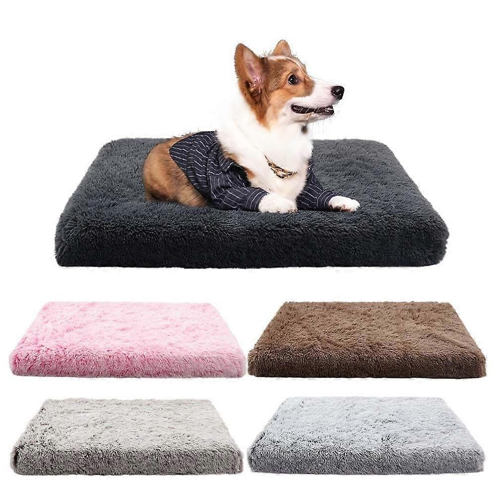 Plush Mattress for Pets, Washable Non-Slip Dog Bed, Small & Medium Dogs, Black/Dark Gray, Size M-L