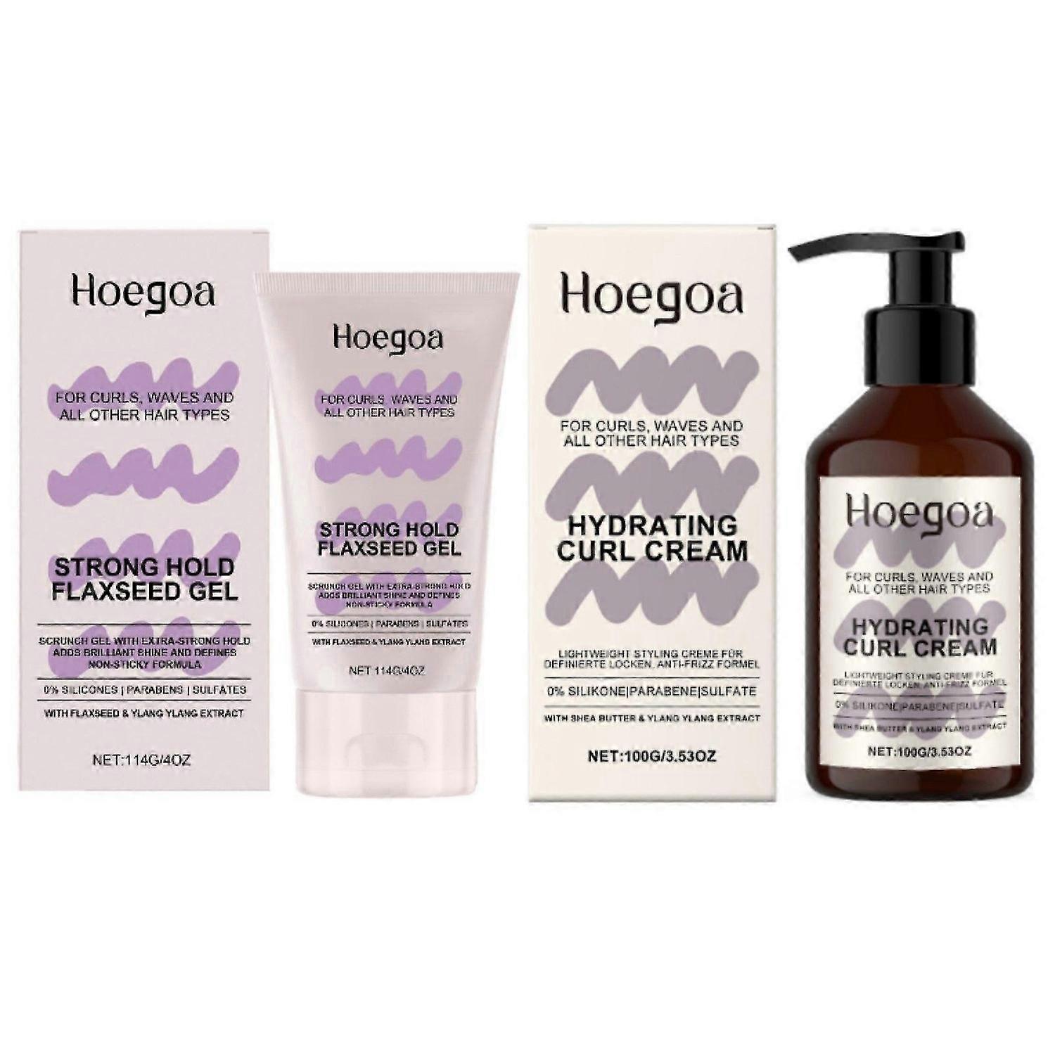 Curls Strong Hold Gel + Hydrating Curl Cream Set, Long-lasting Extra Strong Scrunch Gel for Defined 
