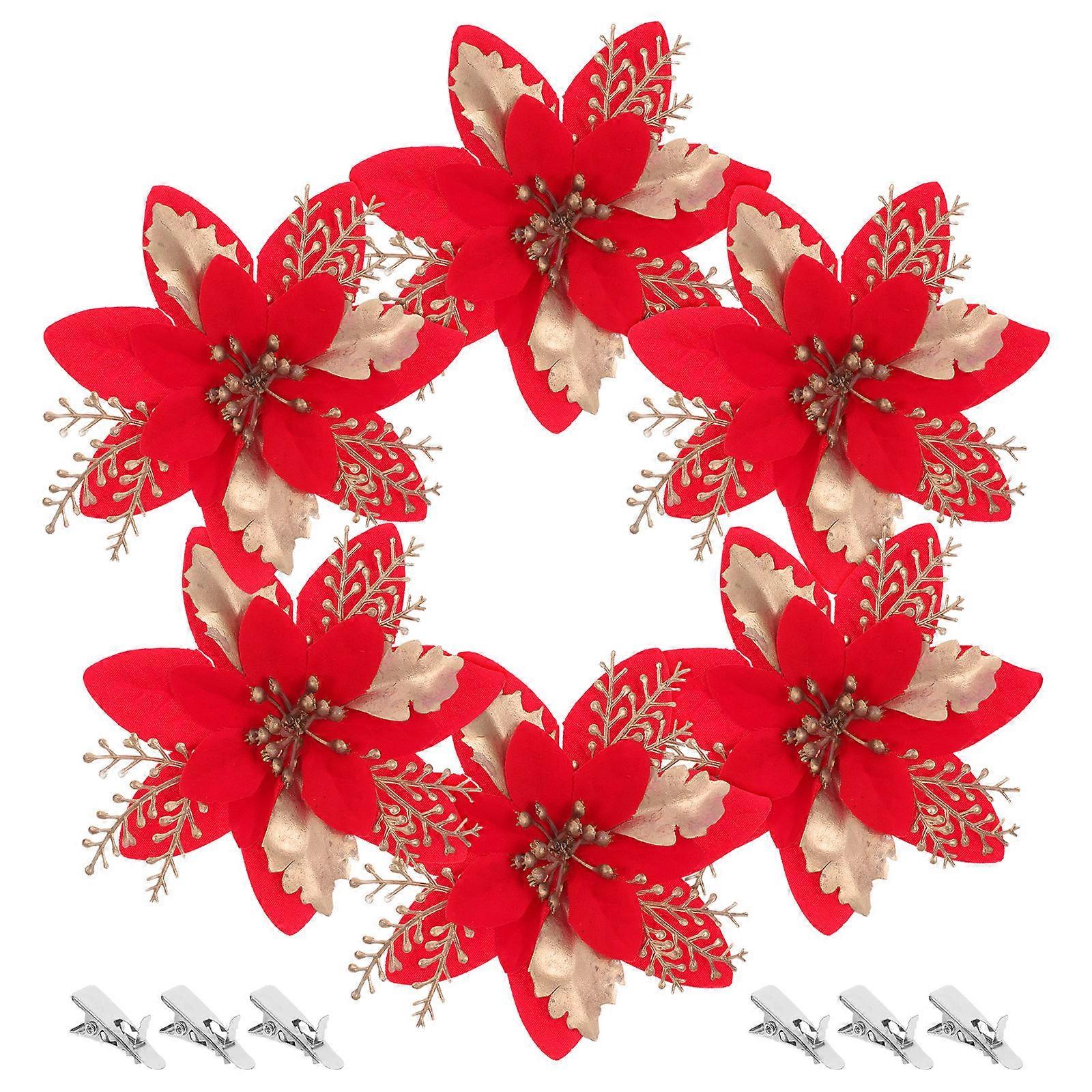 Ρεαλιστικό τεχνητό αλεξανδρινό 6 διακοσμητικά λουλούδια PC για τη διακόσμηση στεφανιών χριστουγεννιάτικων δέντρων Εορταστικές εκδηλώσεις Υλικό PVC ιδιοκτητών σπιτιού