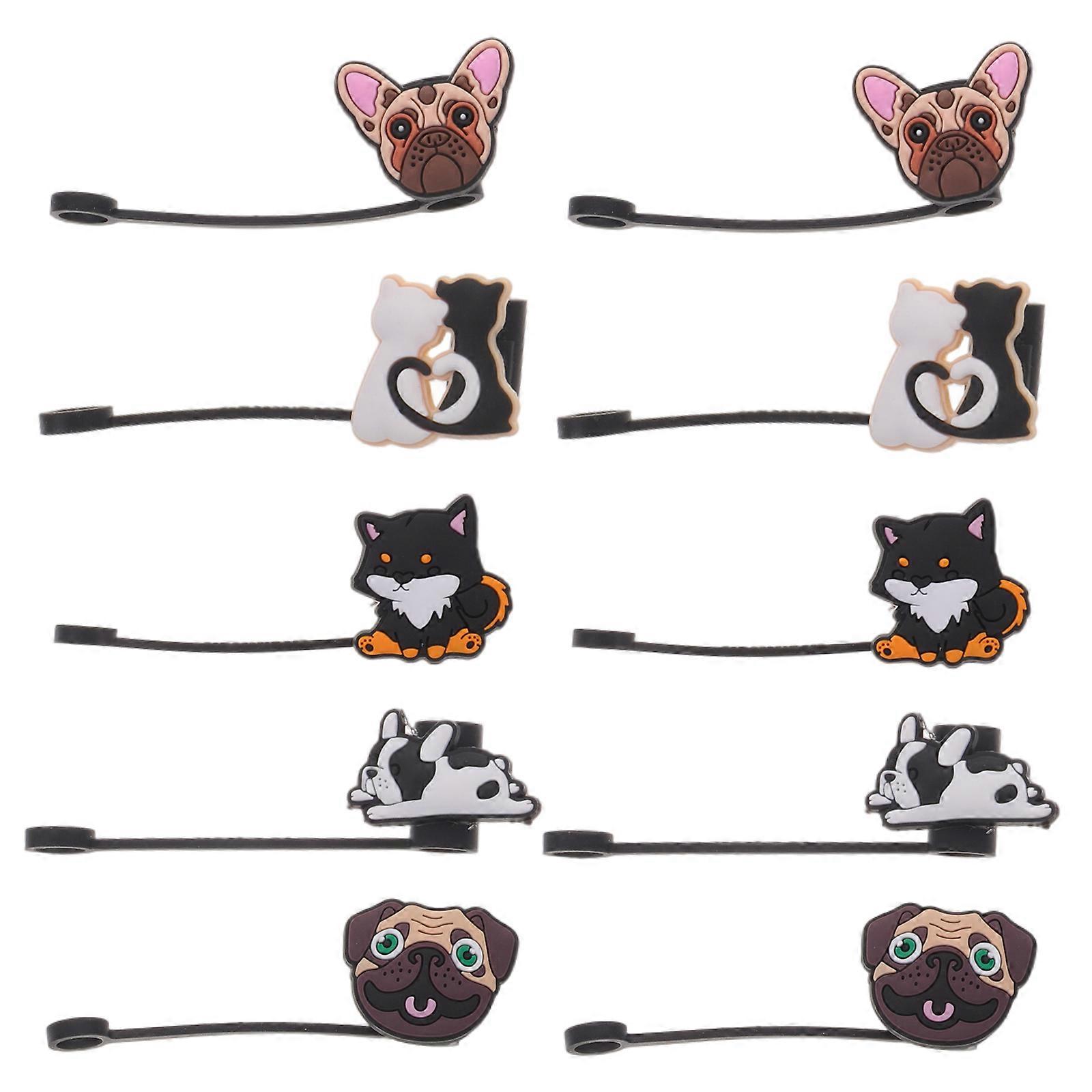 10Pcs Reusable Drinking Straw Caps Cute Animal Design For Parties Assorted Color Protects Straw Carefully