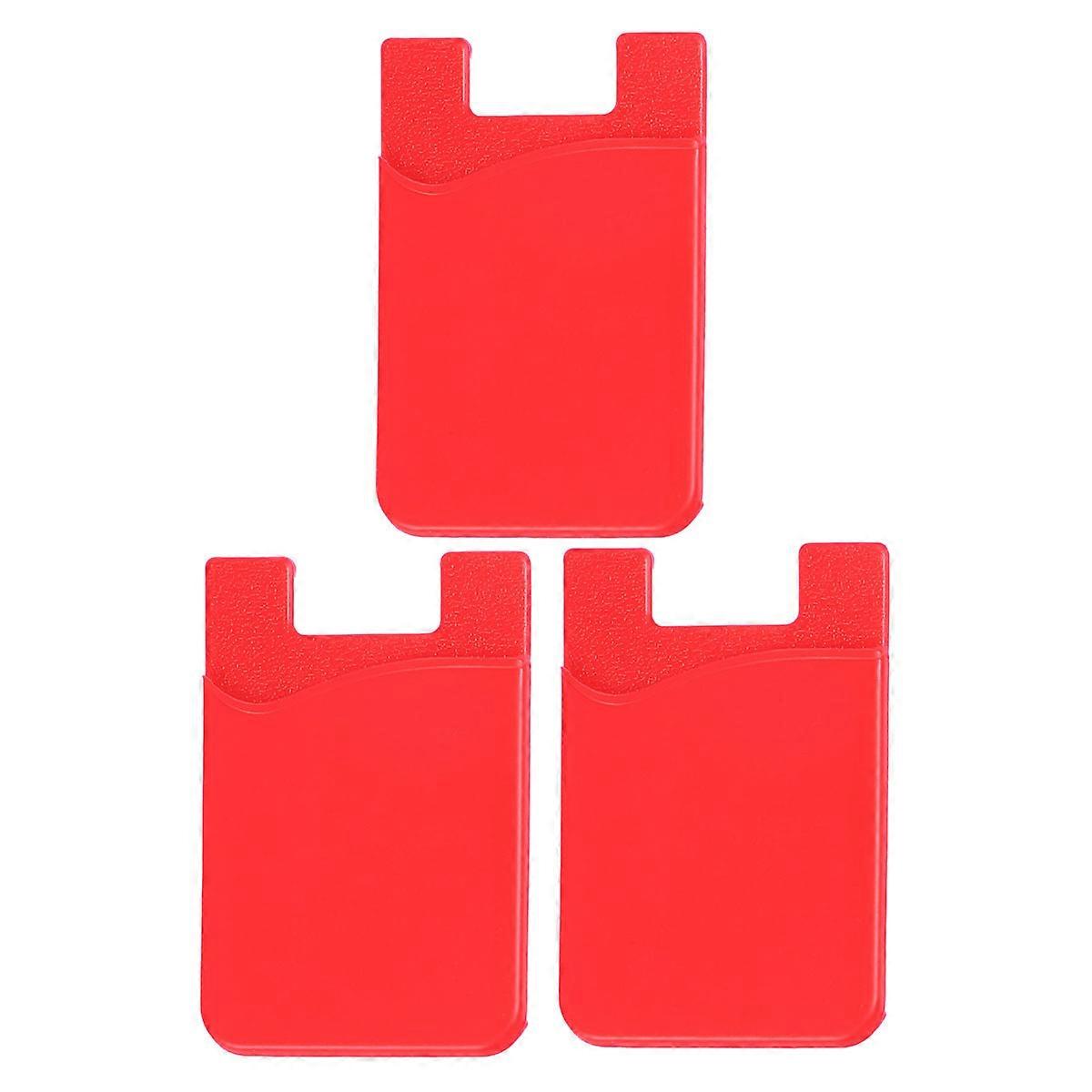 Wallet Cell Phone Case 3Set Adhesive Phone Pouch Holder Anti-slip Slim Configuration Red For Daily Use