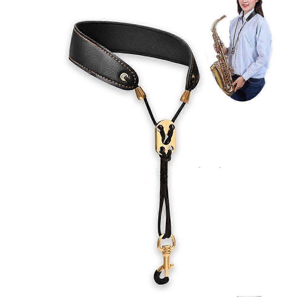 Saxophone Strap Leather Lanyard Neck Protector For Soprano Tenor Alto Baritone Sax Black